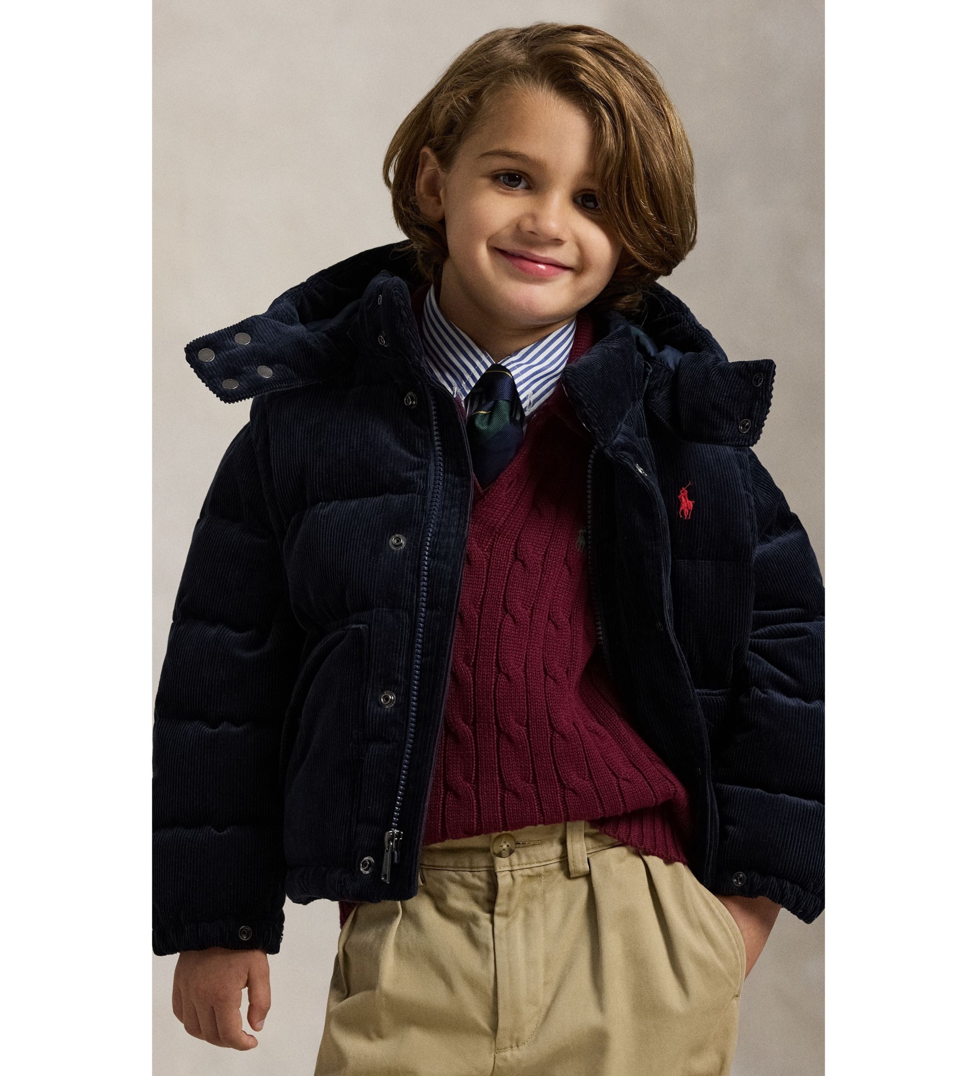 Polo Ralph Lauren für Jungen. 322979092001 Wandelbare Jacke aus Daunen und marineblauem Cord (4años= 109/116cm), Lässig, Baumwolle, Kinderbe