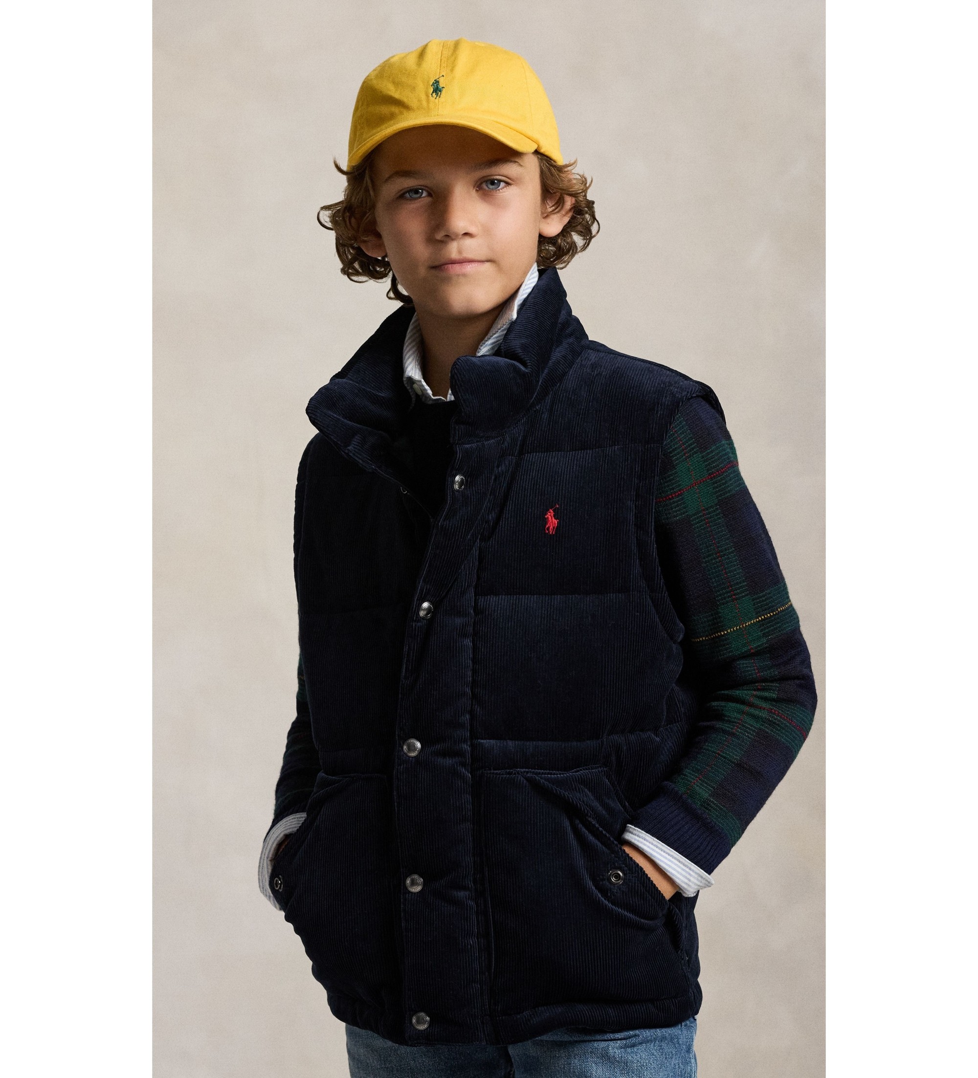 Polo Ralph Lauren für Jungen. 323979092001 Wandelbare Jacke aus Daunen und marineblauem Cord ((M) 8/9Años= 140/149cm), Lässig, Baumwolle, Ki