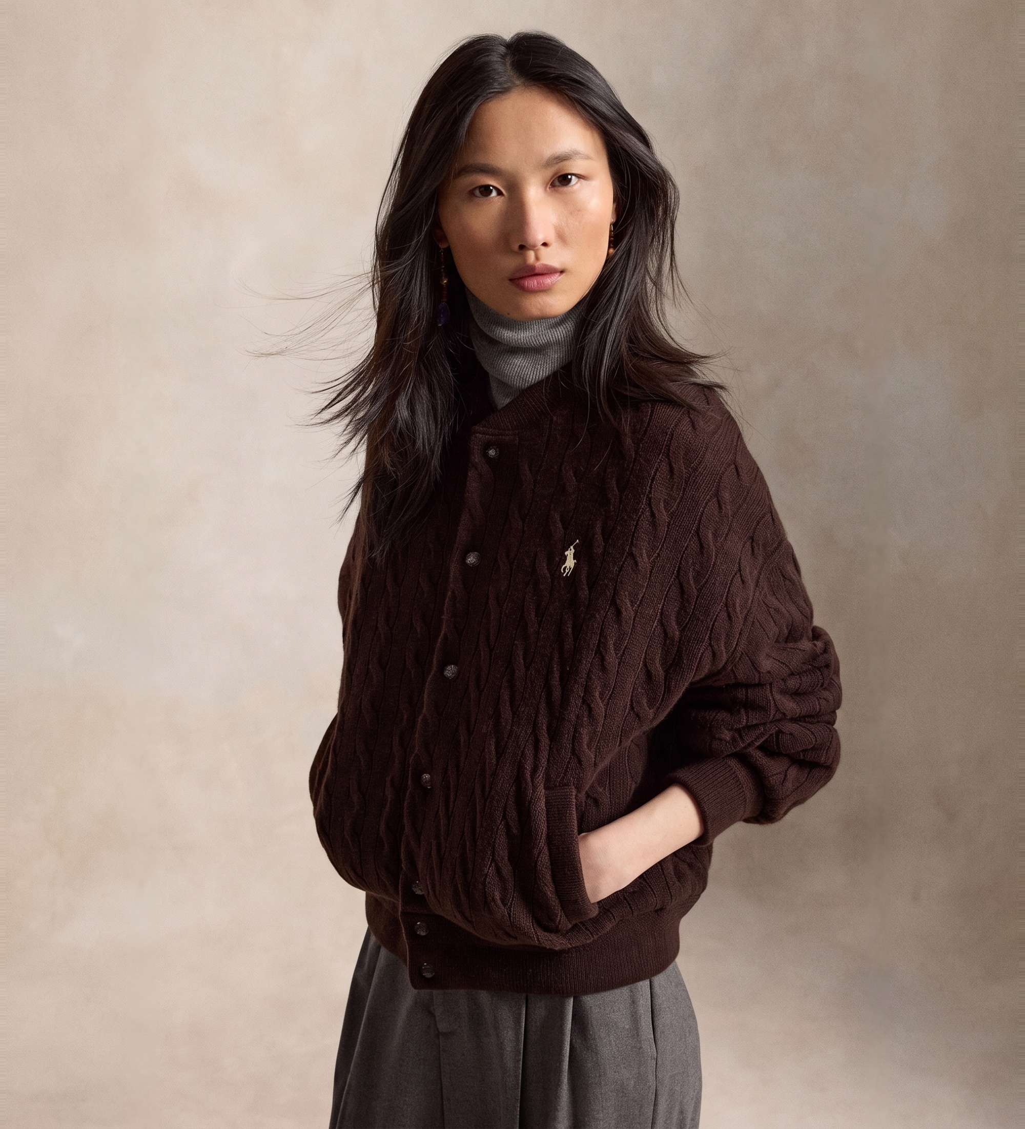 Polo Ralph Lauren für Damen. 211B30888002 Braune Jacke aus Wolle und Kaschmir (S), Lässig