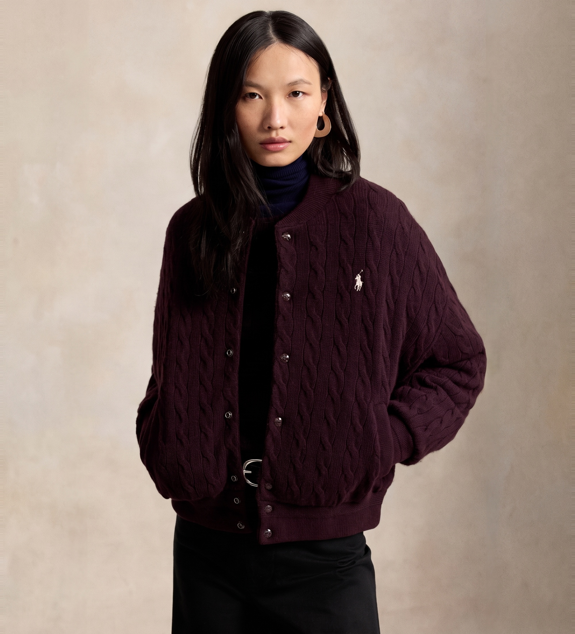 Polo Ralph Lauren für Damen. 211B30888003 Jacke aus Wolle und Kaschmir in Granatrot (L), Lässig, Kastanienbraun