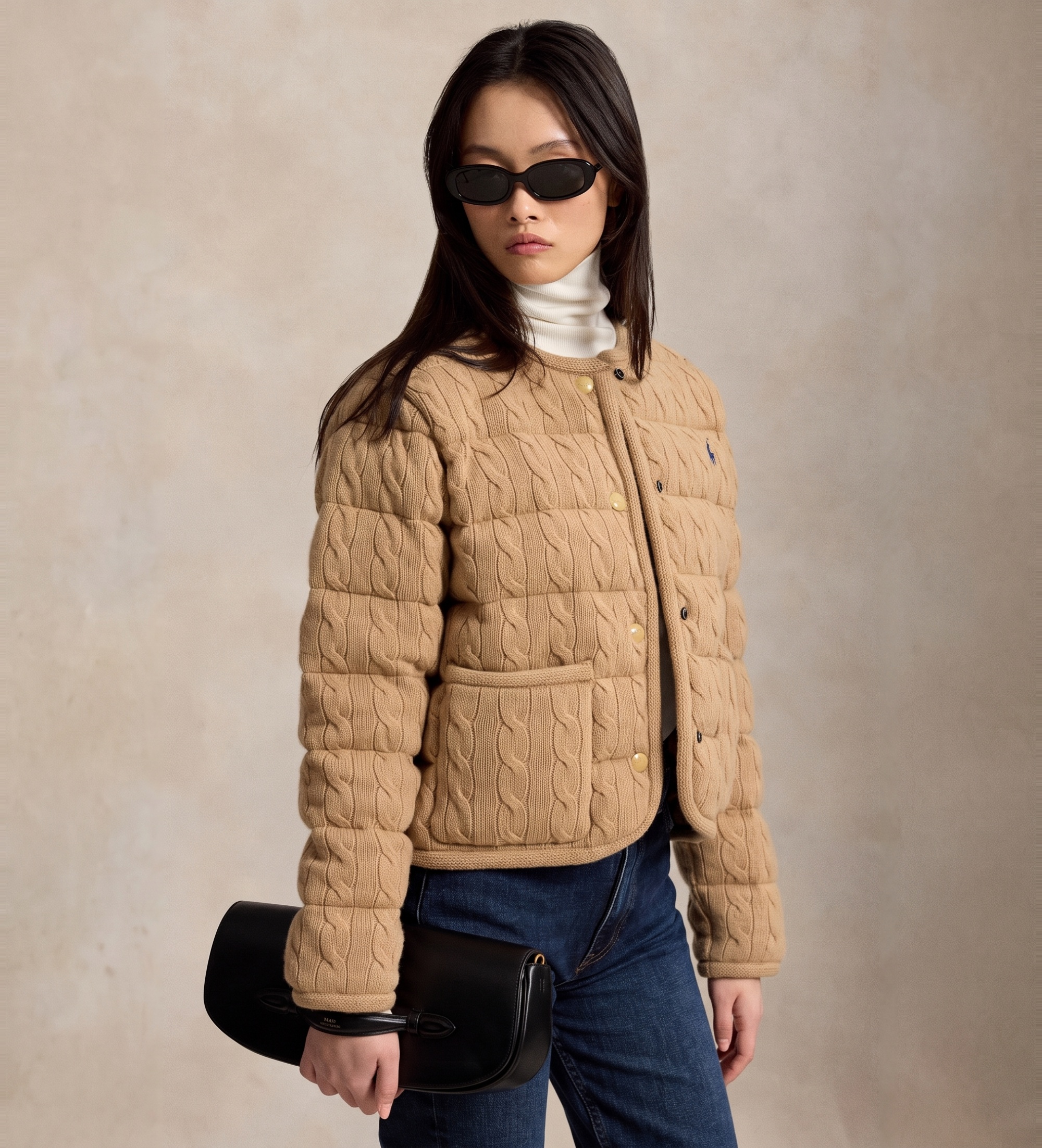 Polo Ralph Lauren für Damen. 211A10459005 Jacke aus Wolle und Kaschmir mit beigen Knöpfen (L), Lässig