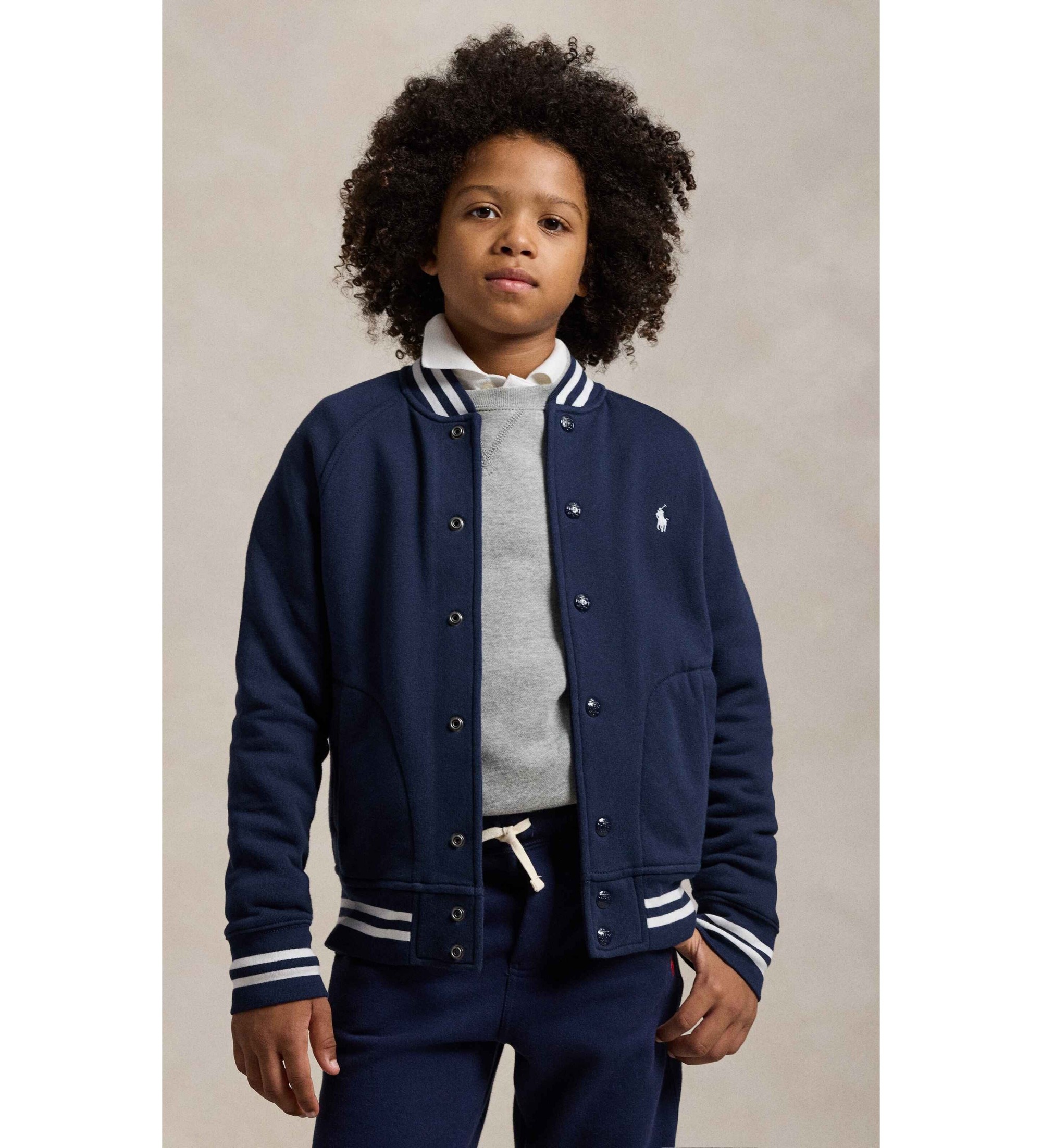 Polo Ralph Lauren für Jungen. 323932140004 Plüsch-Baseballjacke in Marineblau ((XL) 13/14años= 163/174cm), Sportlich, Baumwolle, Kinderbekle