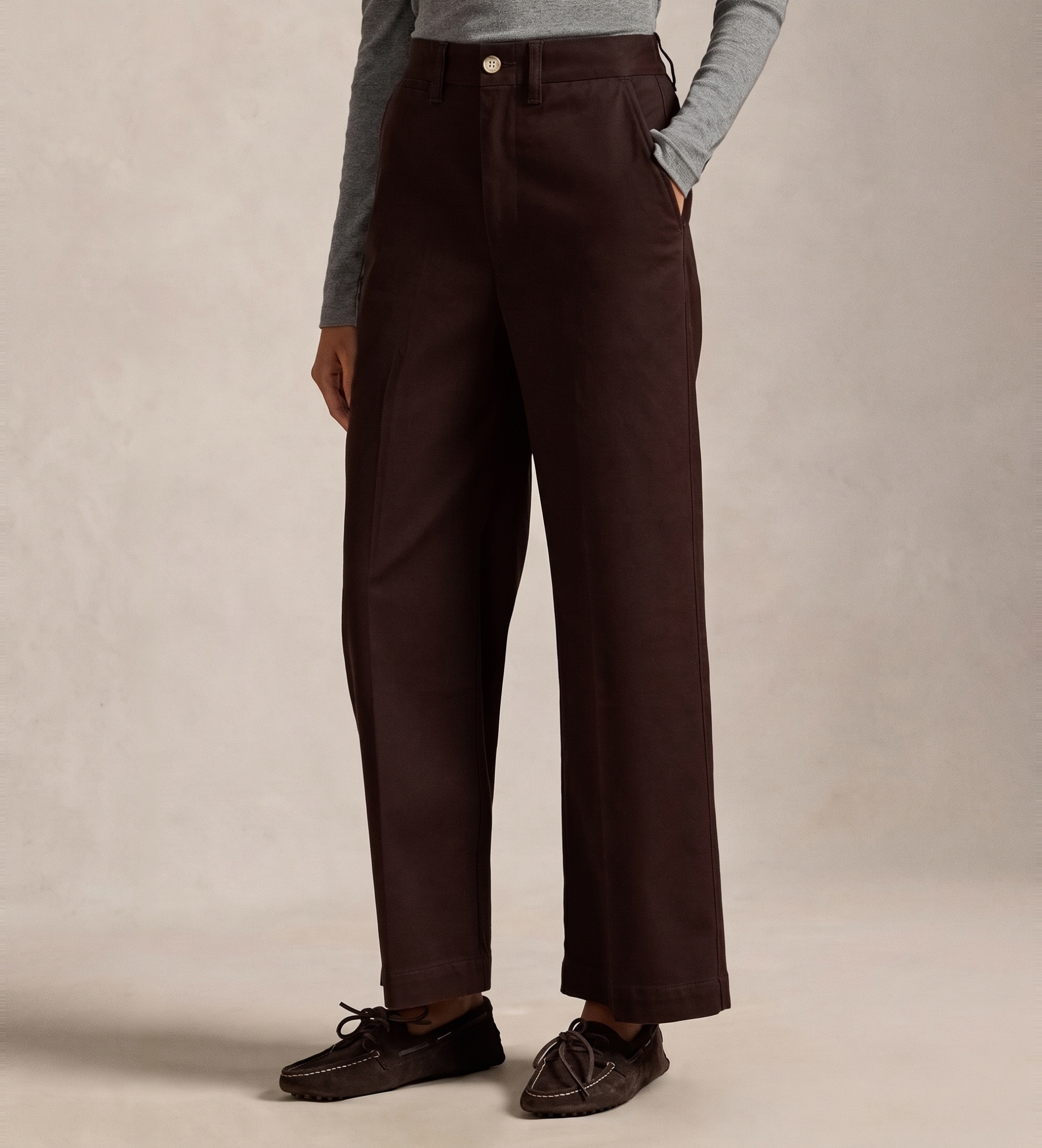 Polo Ralph Lauren für Damen. 211873988500 Braune Chinohose mit weitem Bein (48), Lässig, Baumwolle