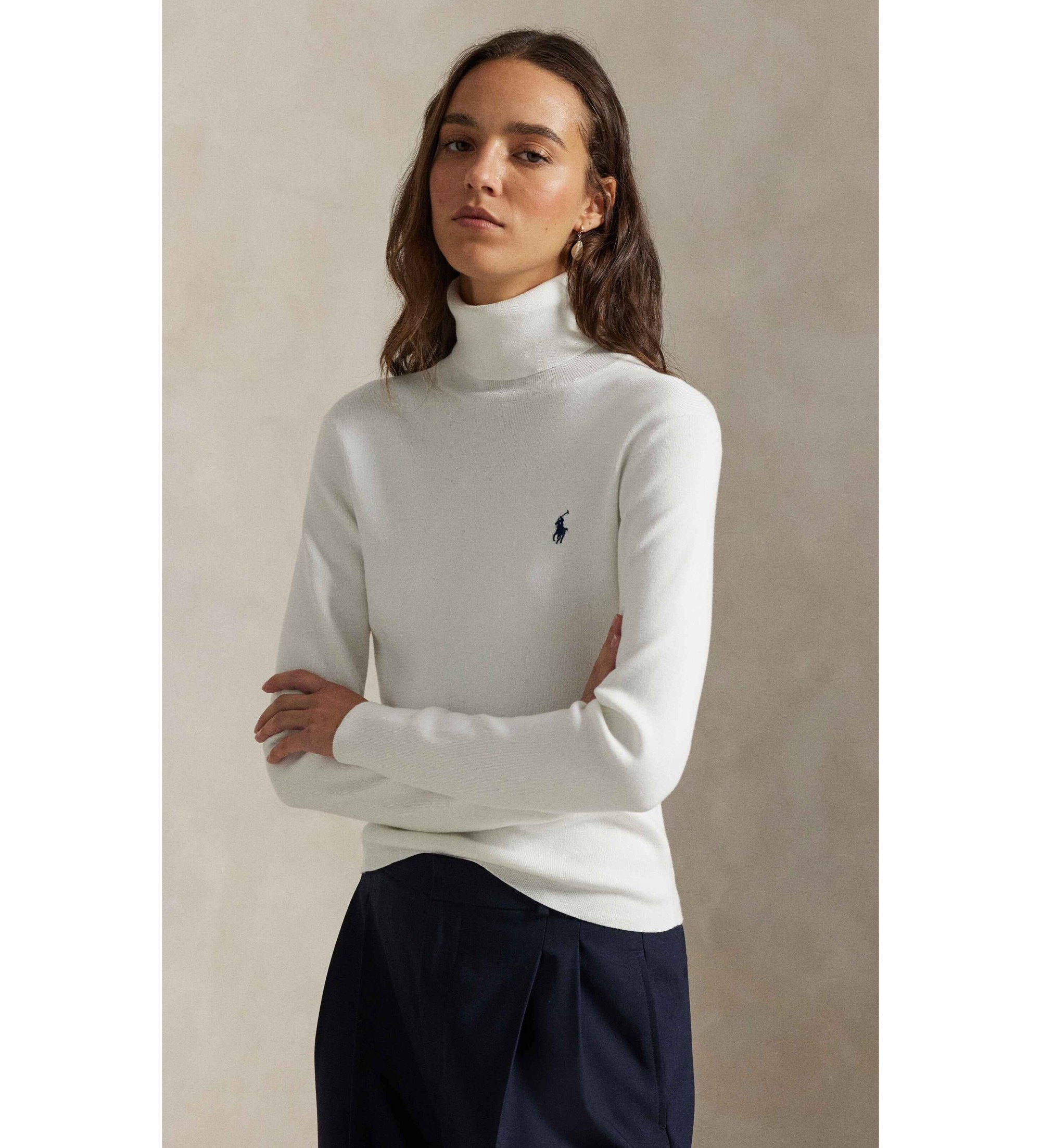 Polo Ralph Lauren für Damen. 211959287003 Rollkragenpullover weiß (L), Lässig, Baumwolle, Langarm