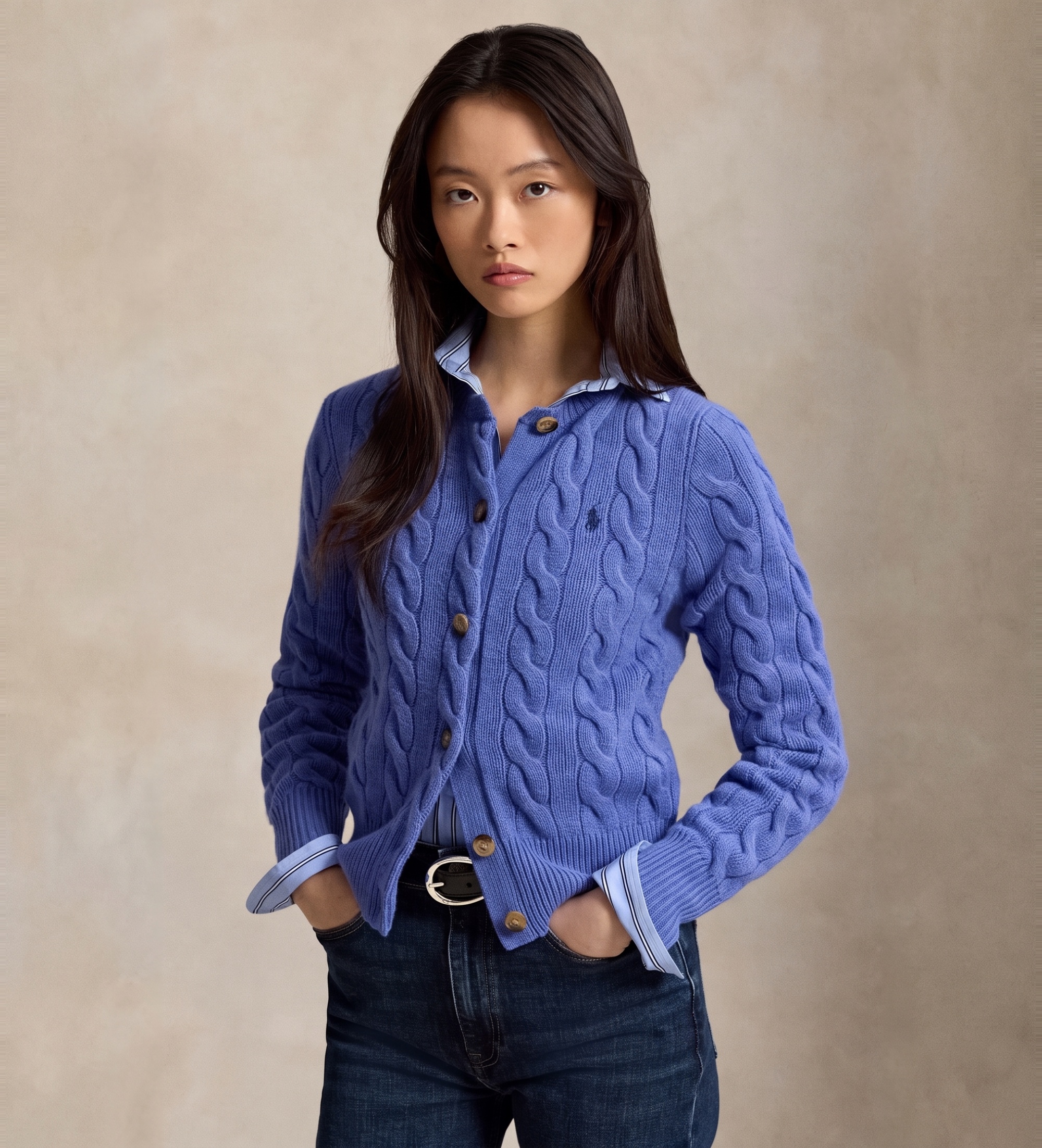 Polo Ralph Lauren für Damen. 211972104501 Cardigan aus Wolle und Kaschmir in Blau (L), Lässig