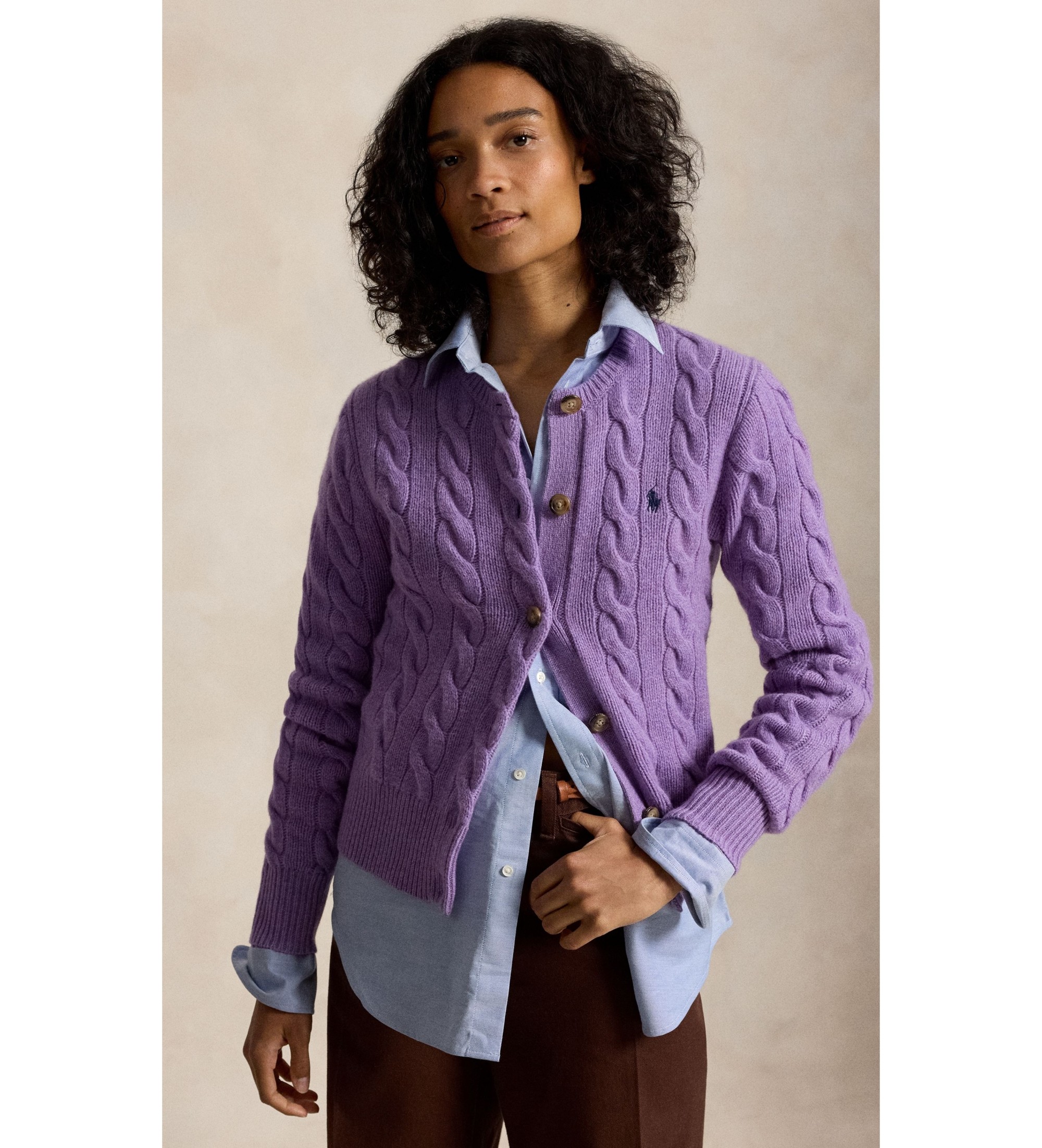 Polo Ralph Lauren für Damen. 211972104505 Lila Strickjacke aus Wolle und Kaschmir (S), Lässig, Flieder