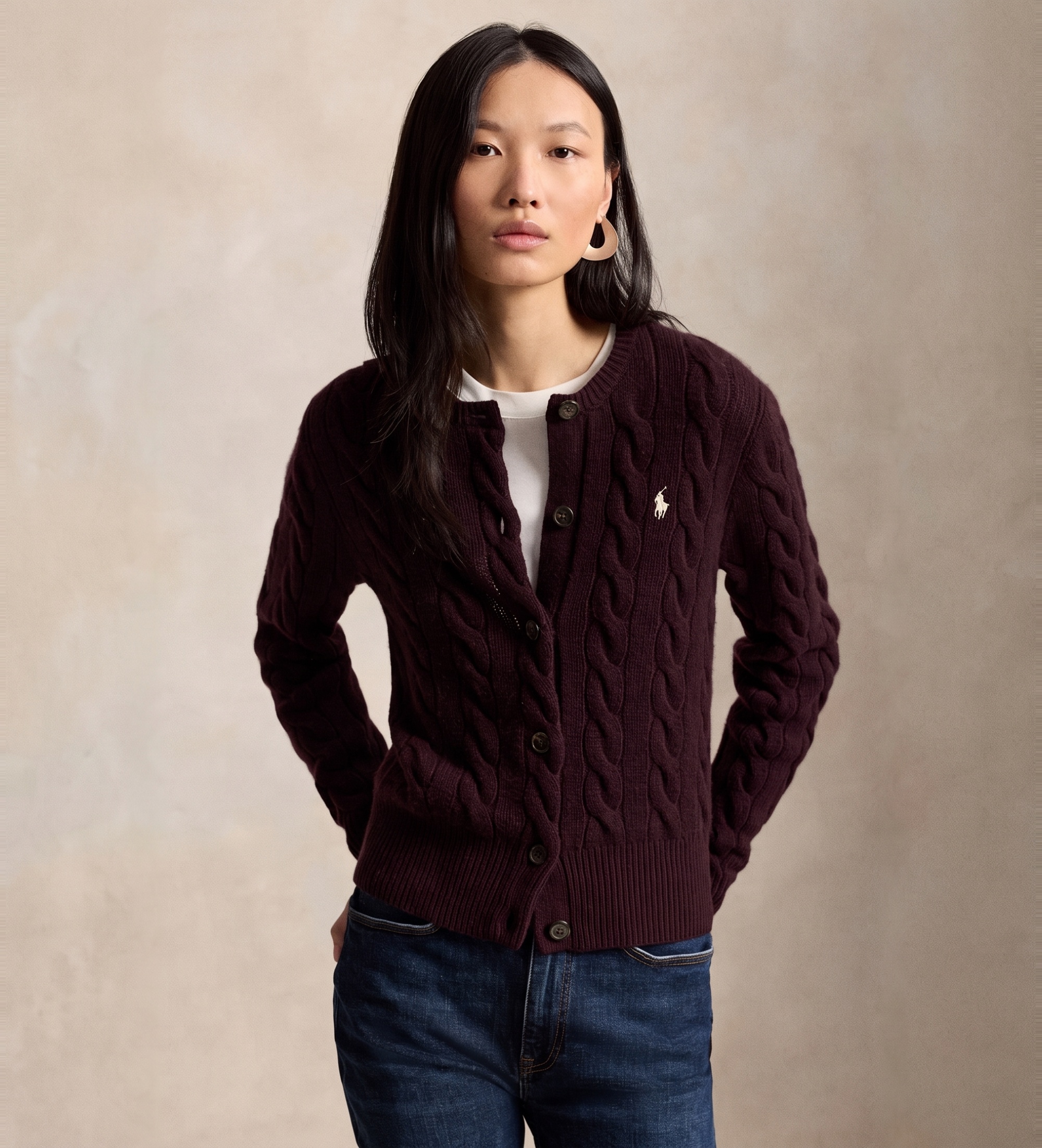 Polo Ralph Lauren für Damen. 211972104506 Cardigan aus Wolle und Kaschmir in Granatrot (XL), Lässig, Kastanienbraun