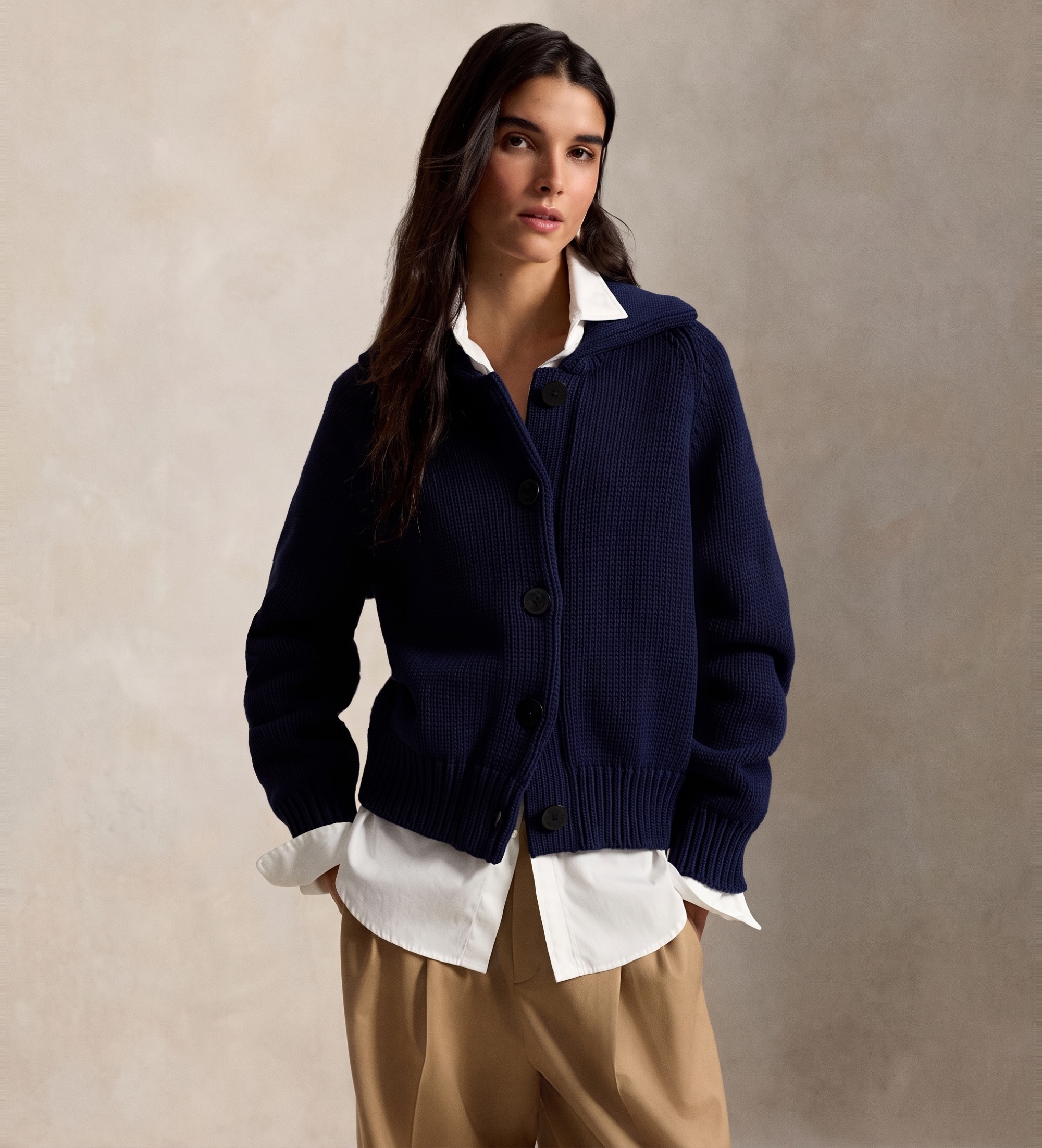 Polo Ralph Lauren für Damen. 211B17759001 Cardigan aus marineblauer Baumwollmischung (S), Lässig, Baumwolle