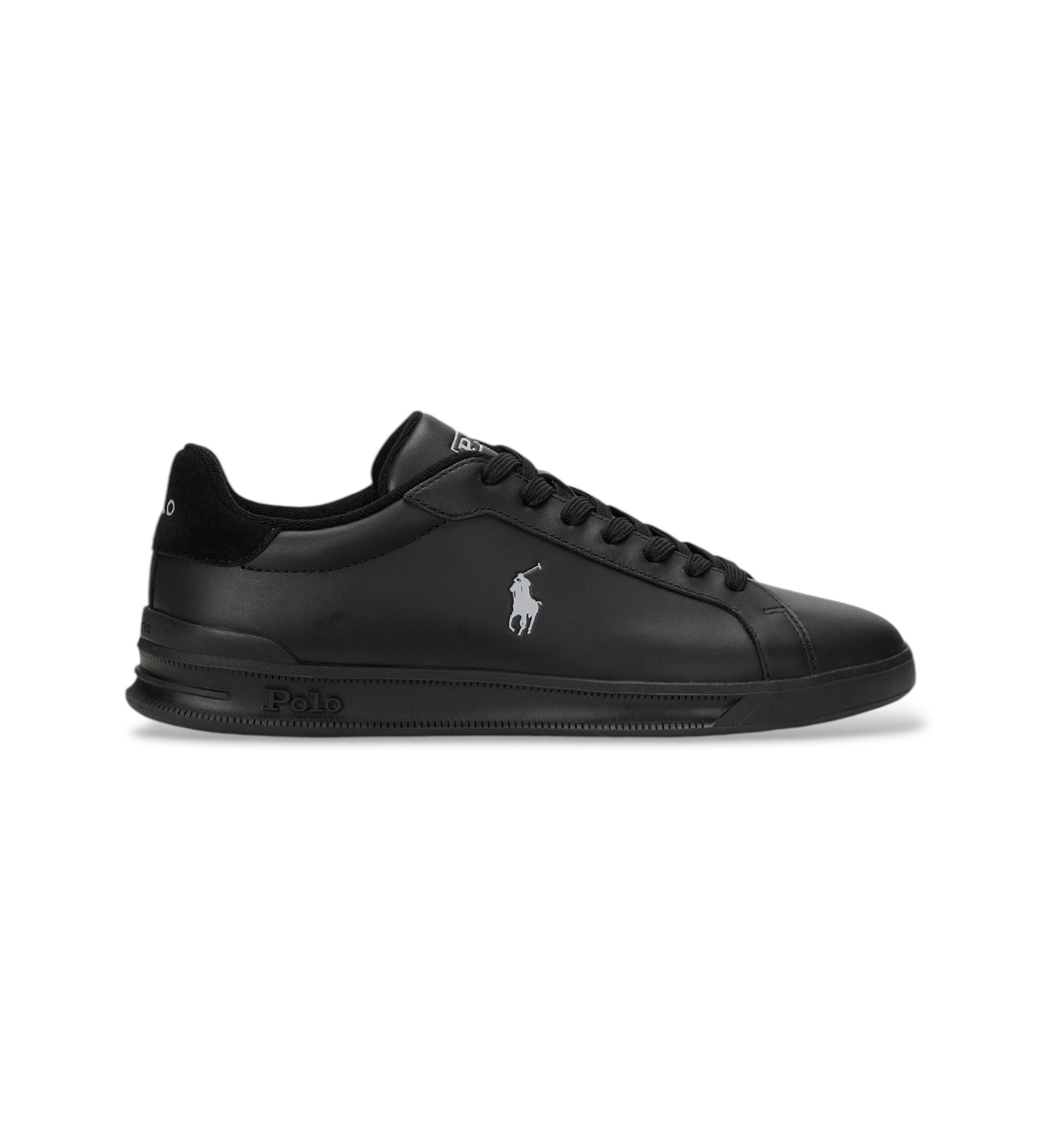 Polo Ralph Lauren für Herren. 809965072002 Heritage Court II Schwarz Leder Turnschuhe (44), Wohnung, Schnürsenkel, Lässig