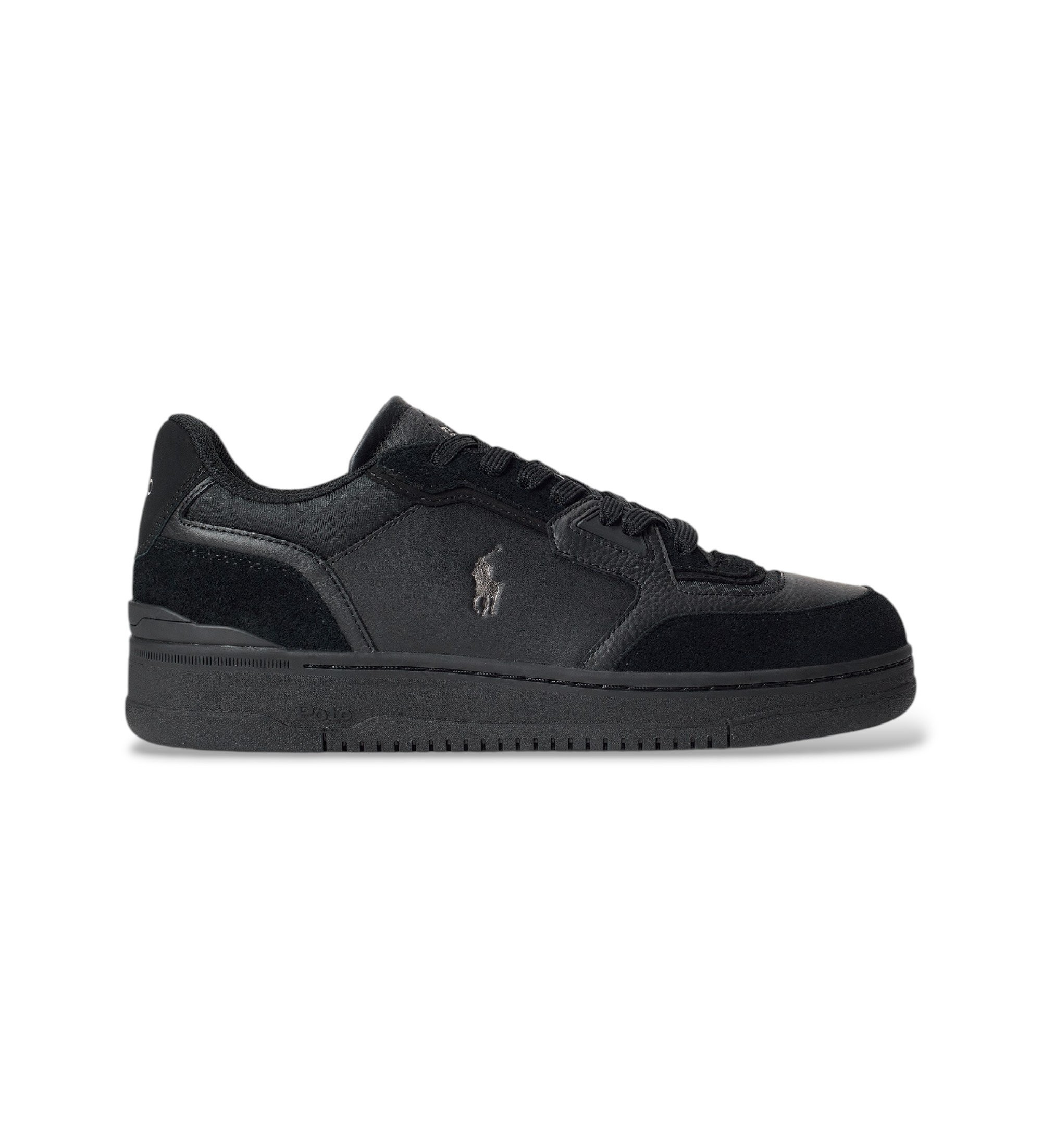 Polo Ralph Lauren für Herren. 809P00810001 Open Masters Schwarze Turnschuhe aus Leder und Wildleder (46), Wohnung, Schnürsenkel, Lässig