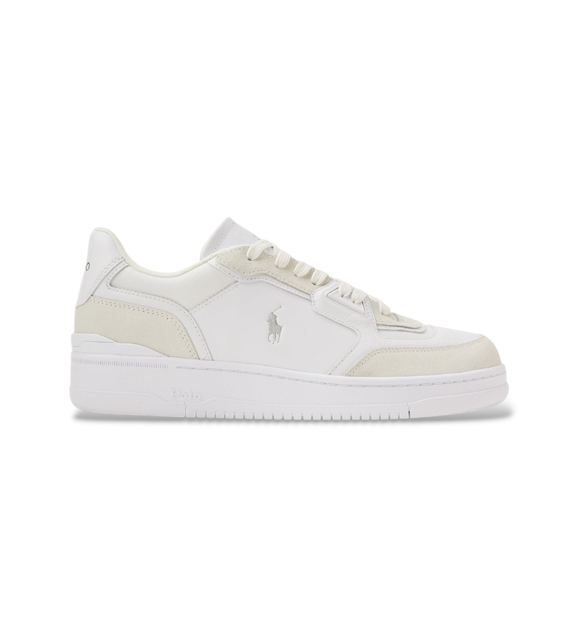 Polo Ralph Lauren für Herren. 809P00810002 Weiße Turnschuhe aus Leder und Wildleder von Open Masters (40), Wohnung, Schnürsenkel, Lässig