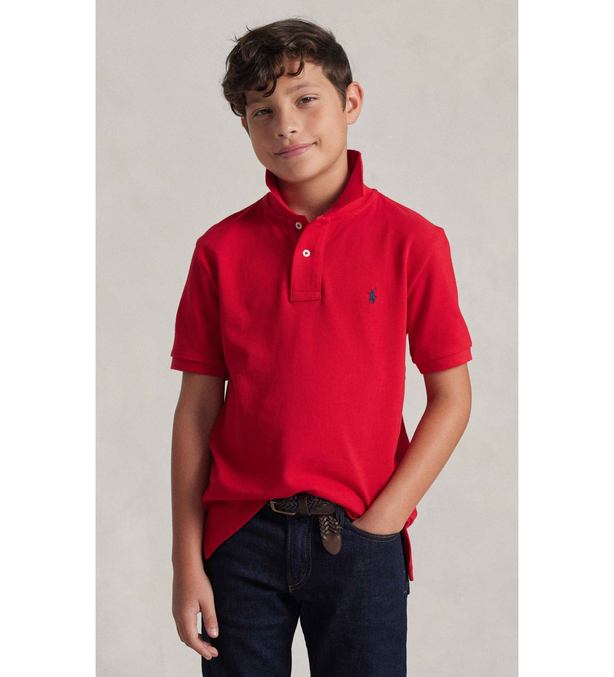 Polo Ralph Lauren für Jungen. 323603252009 Ikonisches rotes Piqué-Poloshirt ((M) 8/9años= 140/149cm), Lässig, Baumwolle, Kurzarm, Kinderbekl