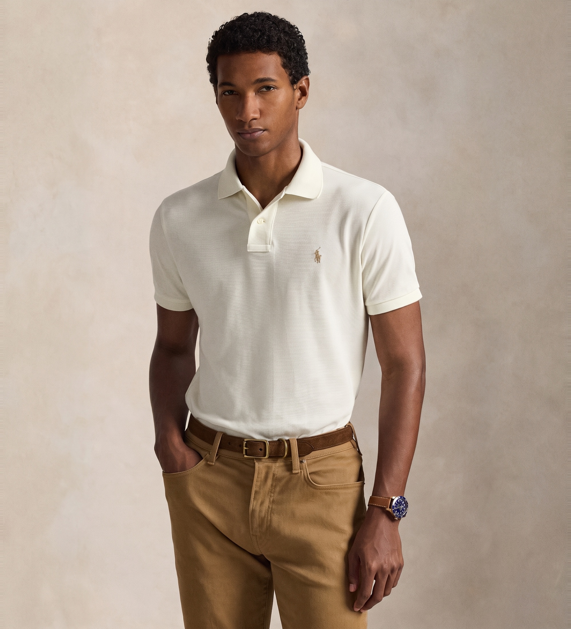 Polo Ralph Lauren für Herren. 710680784372 Das ikonische Poloshirt aus gebrochenem Weiß in Piqué (L), Lässig, Baumwolle, Kurzarm