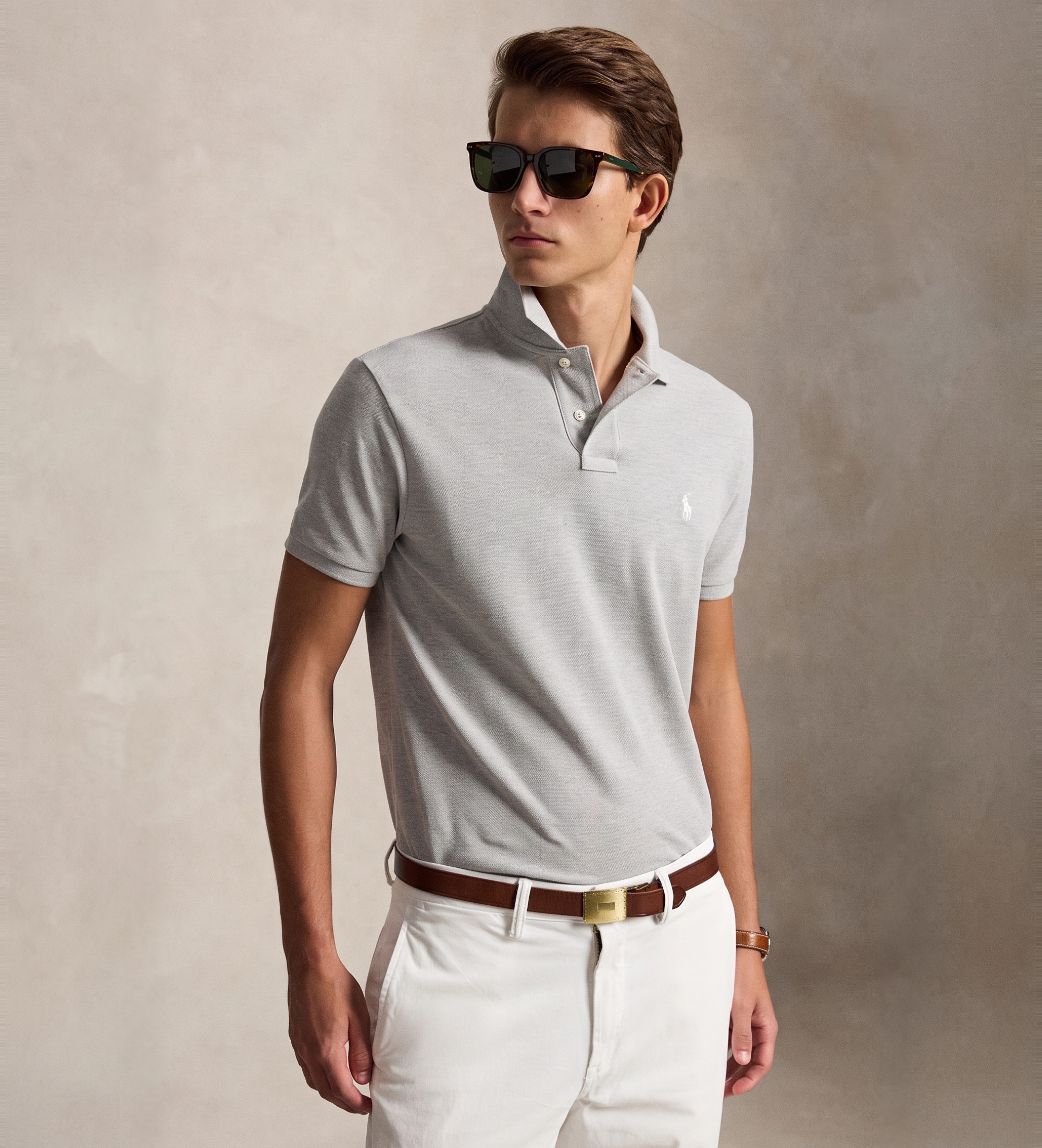 Polo Ralph Lauren für Herren. 710680784529 Das ikonische graue Piqué-Poloshirt (L), Lässig, Baumwolle, Kurzarm