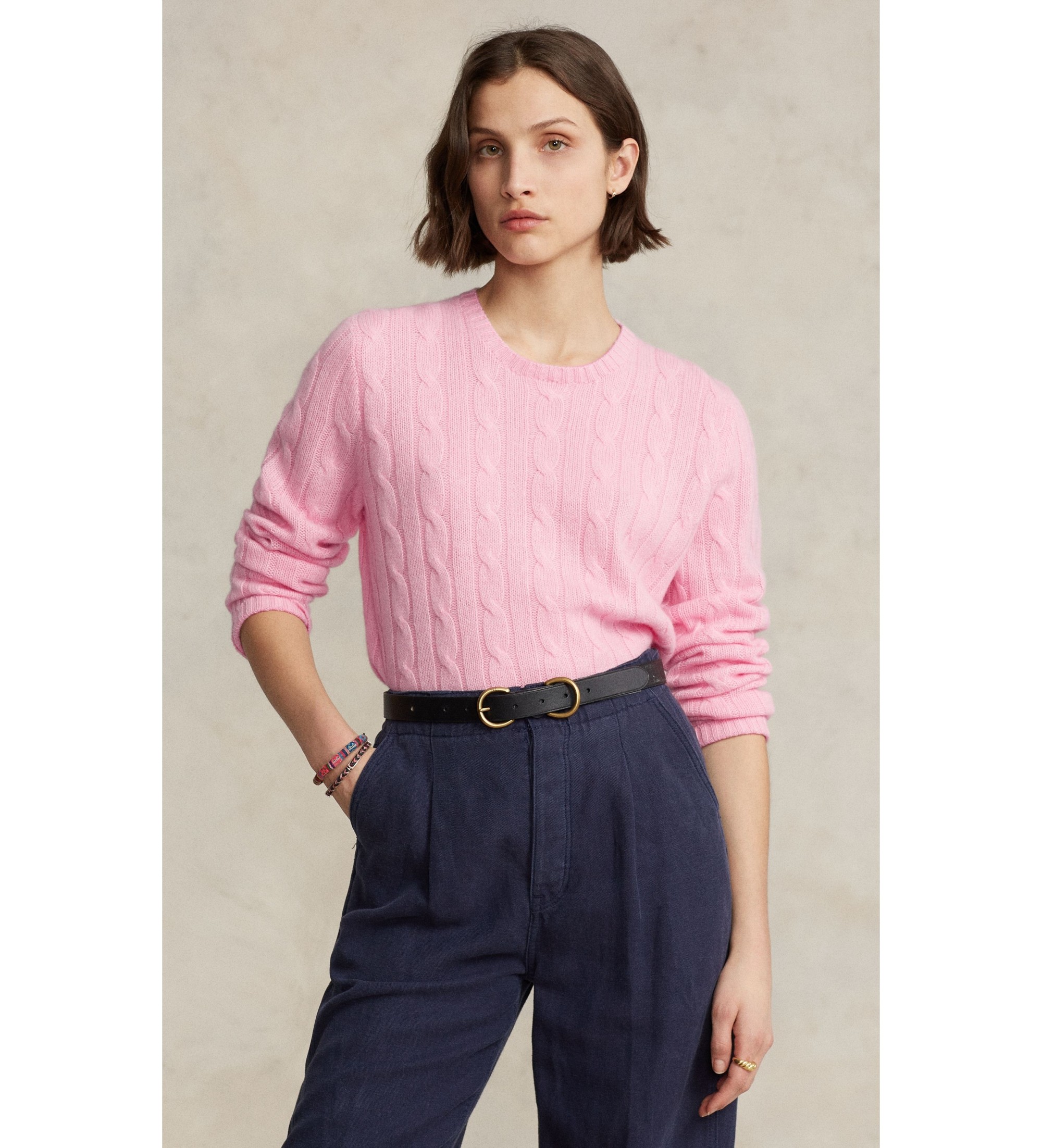 Polo Ralph Lauren Unisex. 710876728001 Der rosafarbene Kaschmirpullover mit Zopfmuster (M), Lässig, Cachemir, Langarm