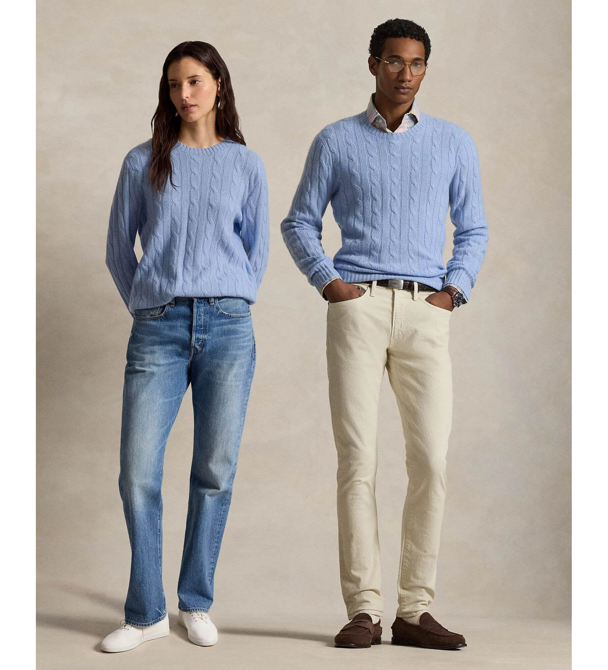 Polo Ralph Lauren Unisex. 710876728534 Der blaue Kaschmirpullover mit Zopfmuster (M), Lässig, Cachemir, Langarm