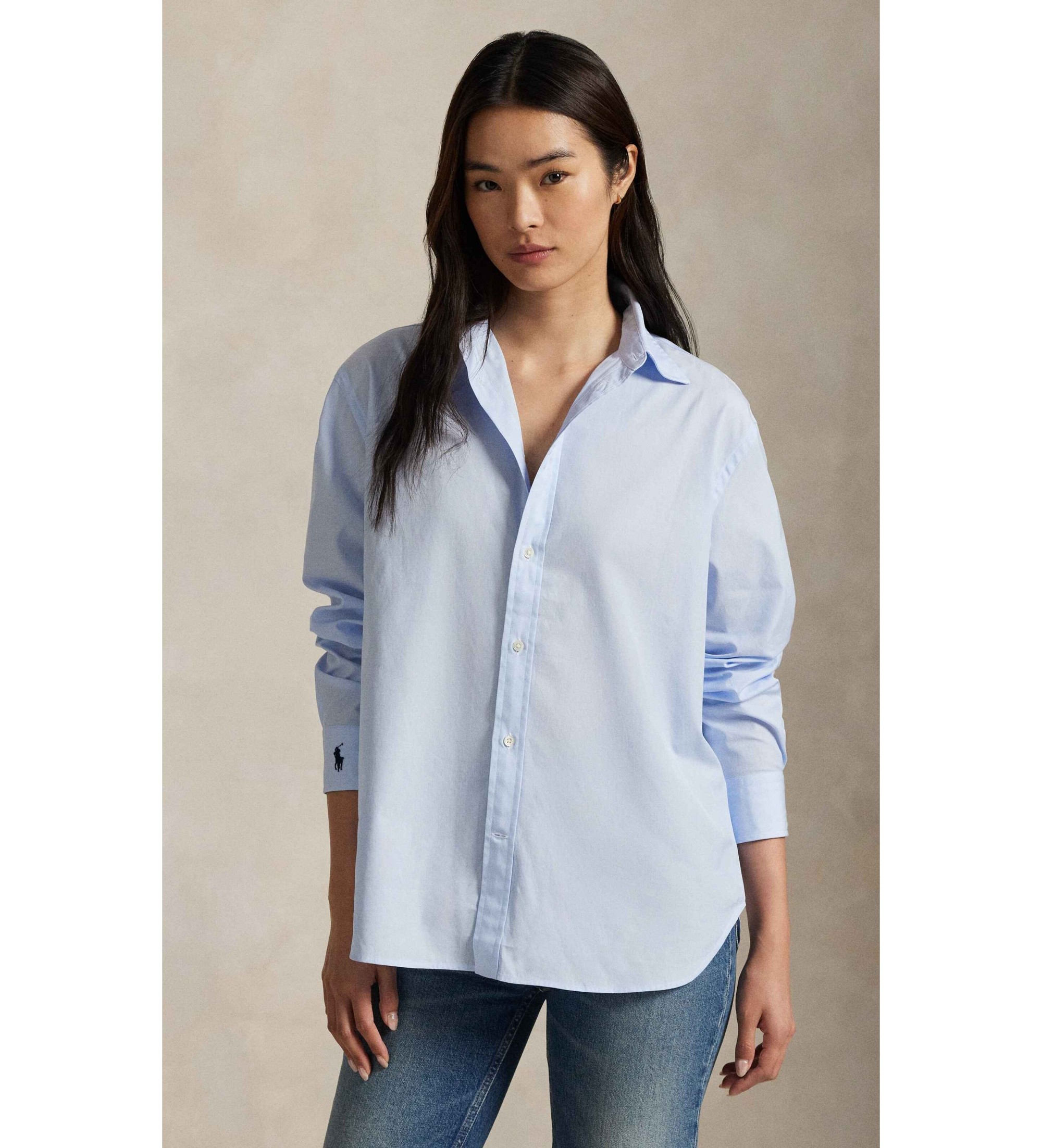Polo Ralph Lauren für Damen. 211968220002 Blaues Oversize-Hemd (M), Lässig, Baumwolle, Langarm