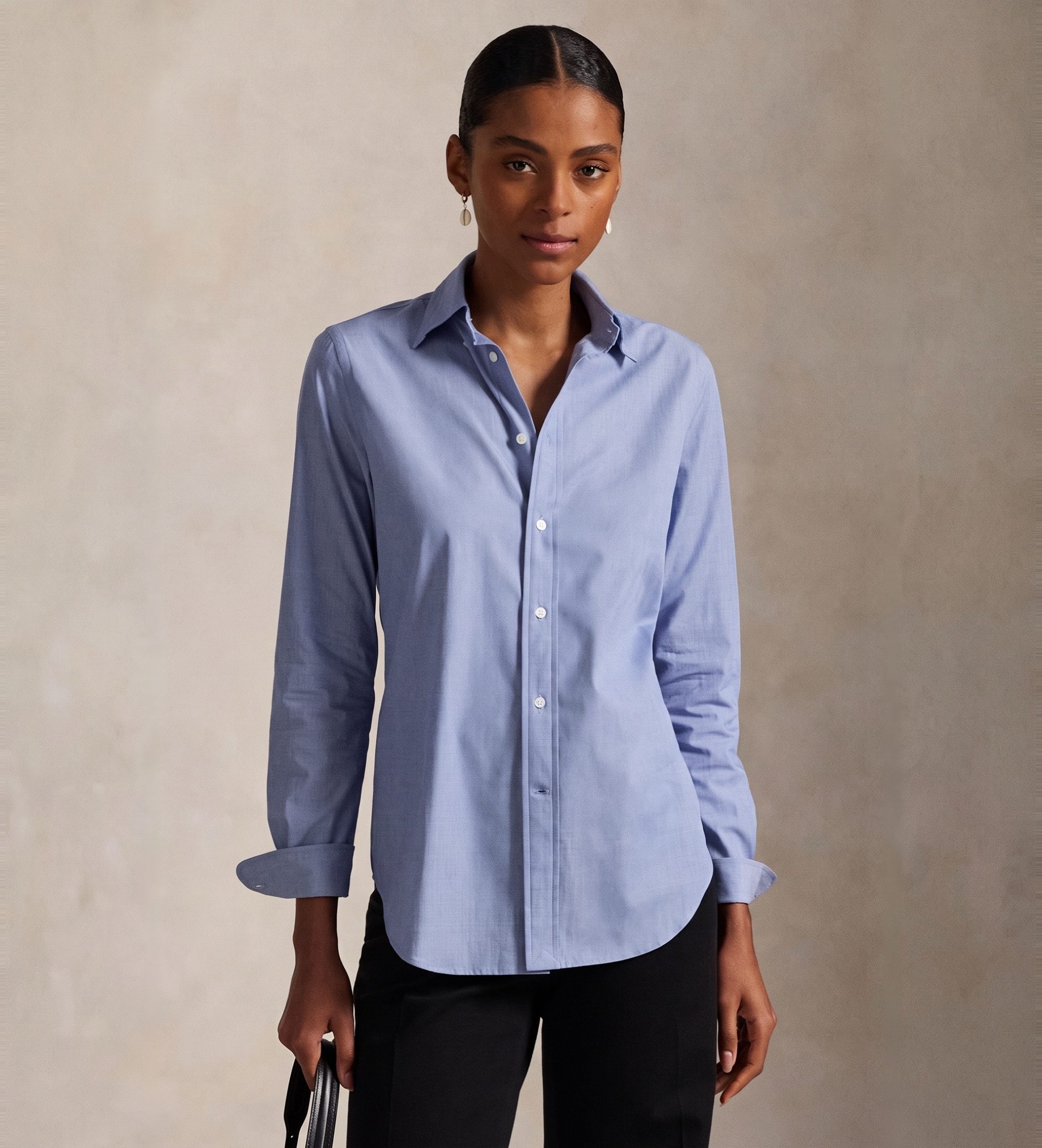 Polo Ralph Lauren für Damen. 211941509004 Blaues Fil-à-Fil-Hemd aus elastischer Baumwolle (40), Lässig, Langarm