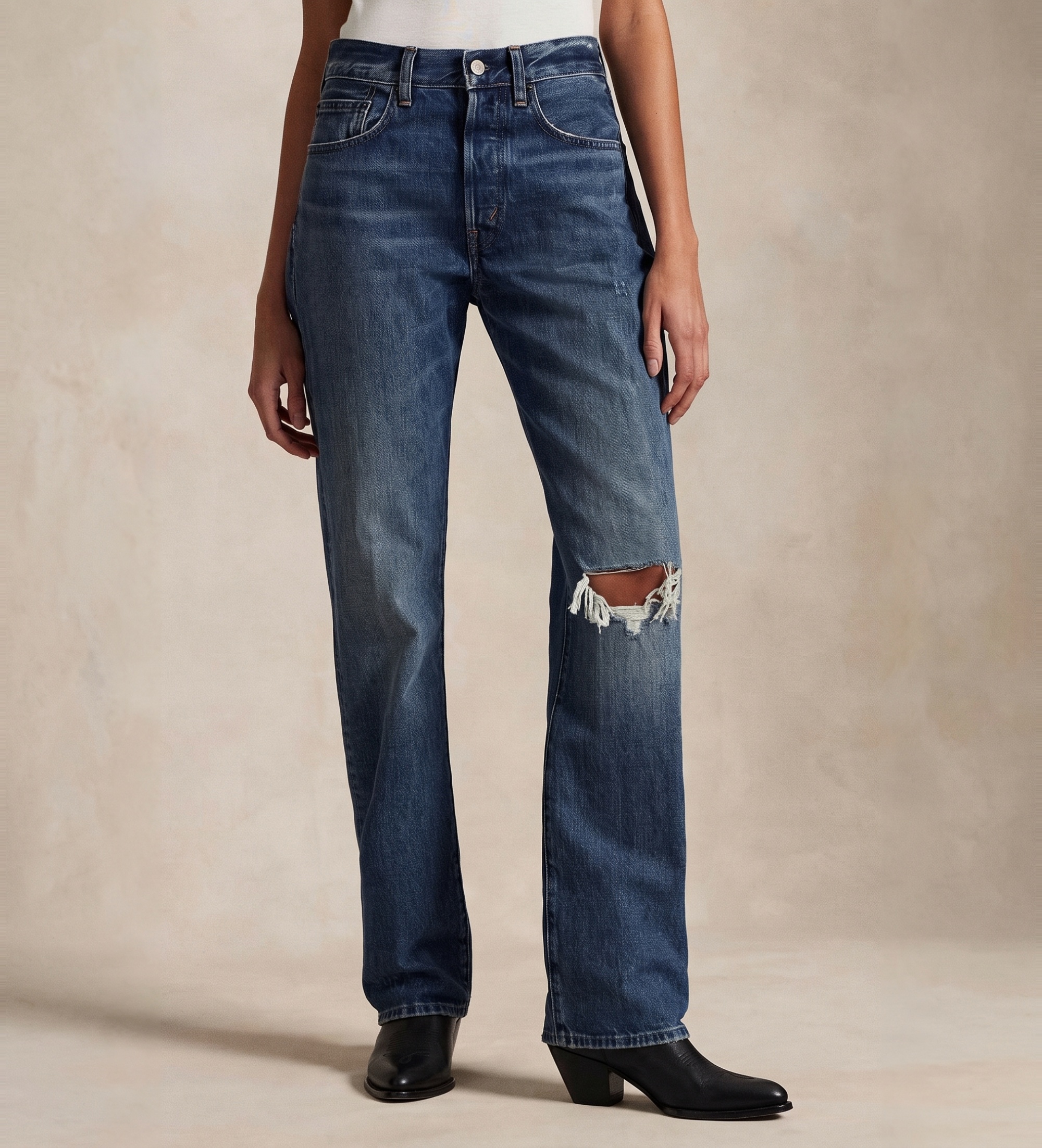 Polo Ralph Lauren für Damen. 211969401001 Relaxed Straight Fit Jeans mit hohem Bund blau (32/32), Lässig, Baumwolle, Denim