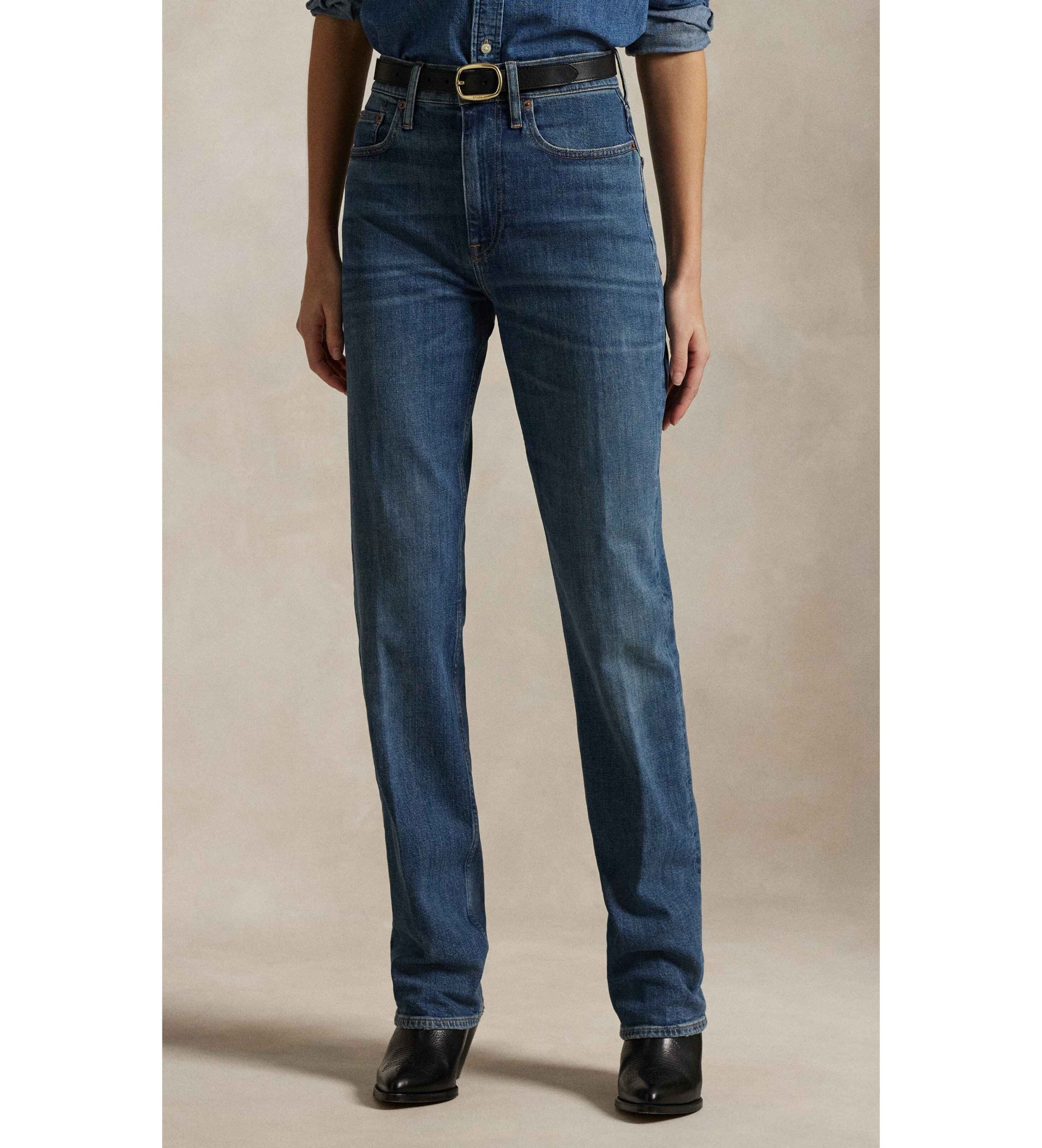 Polo Ralph Lauren für Damen. 211969392001 Blaue Straight-Jeans mit hoher Taille (24/32), Lässig, Baumwolle, Denim
