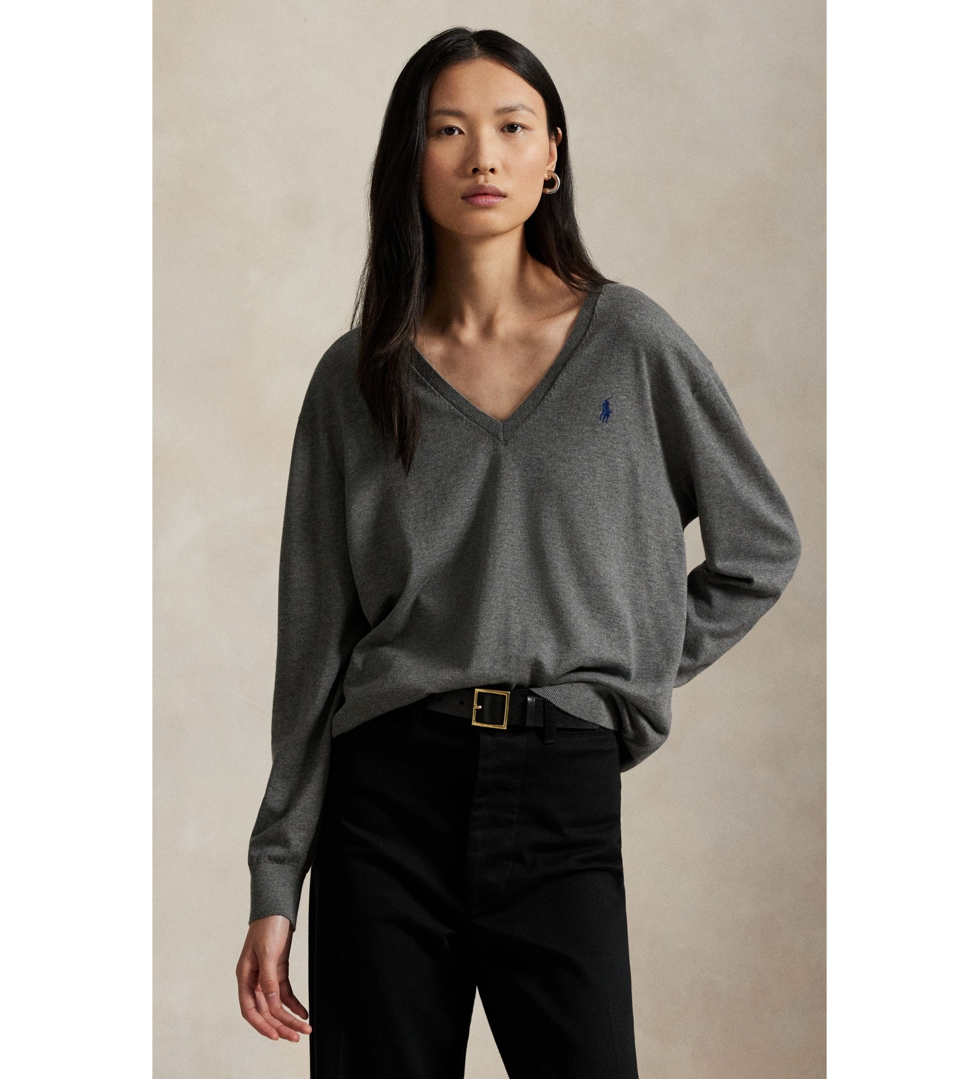 Polo Ralph Lauren für Damen. 211972105001 Jersey Parkside grau (S), Lässig, Baumwolle, Langarm