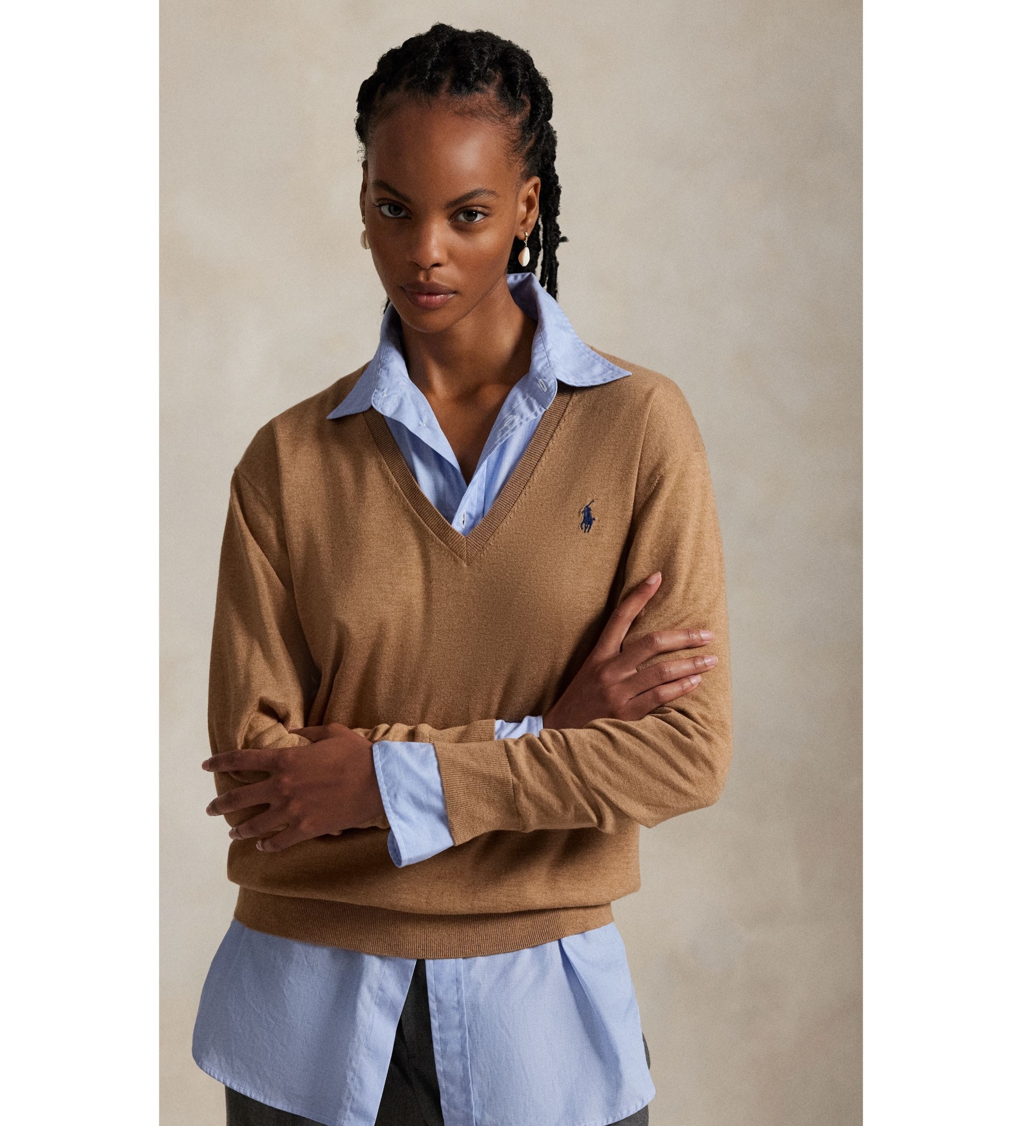 Polo Ralph Lauren für Damen. 211972105003 Jersey V beige (S), Lässig, Baumwolle, Langarm