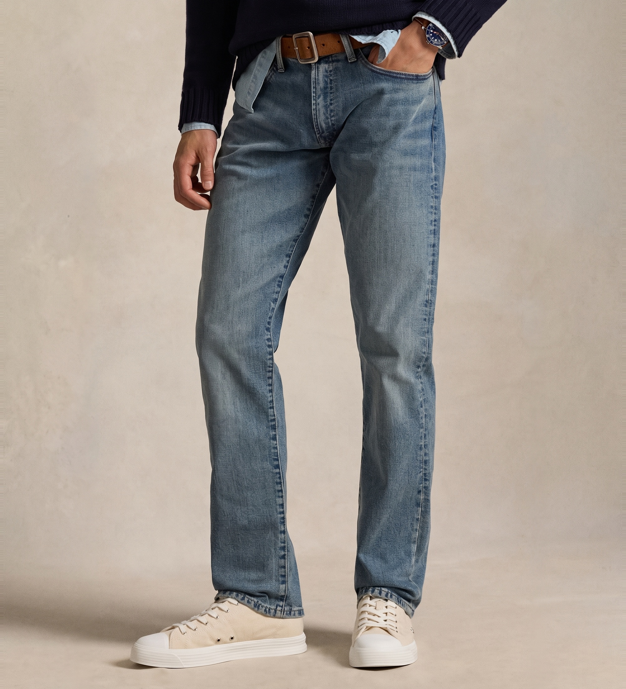Polo Ralph Lauren für Herren. 710982493001 Elastische Hampton-Jeans in Straight Fit, blau (42/32), Lässig, Baumwolle, Denim, Klassisch