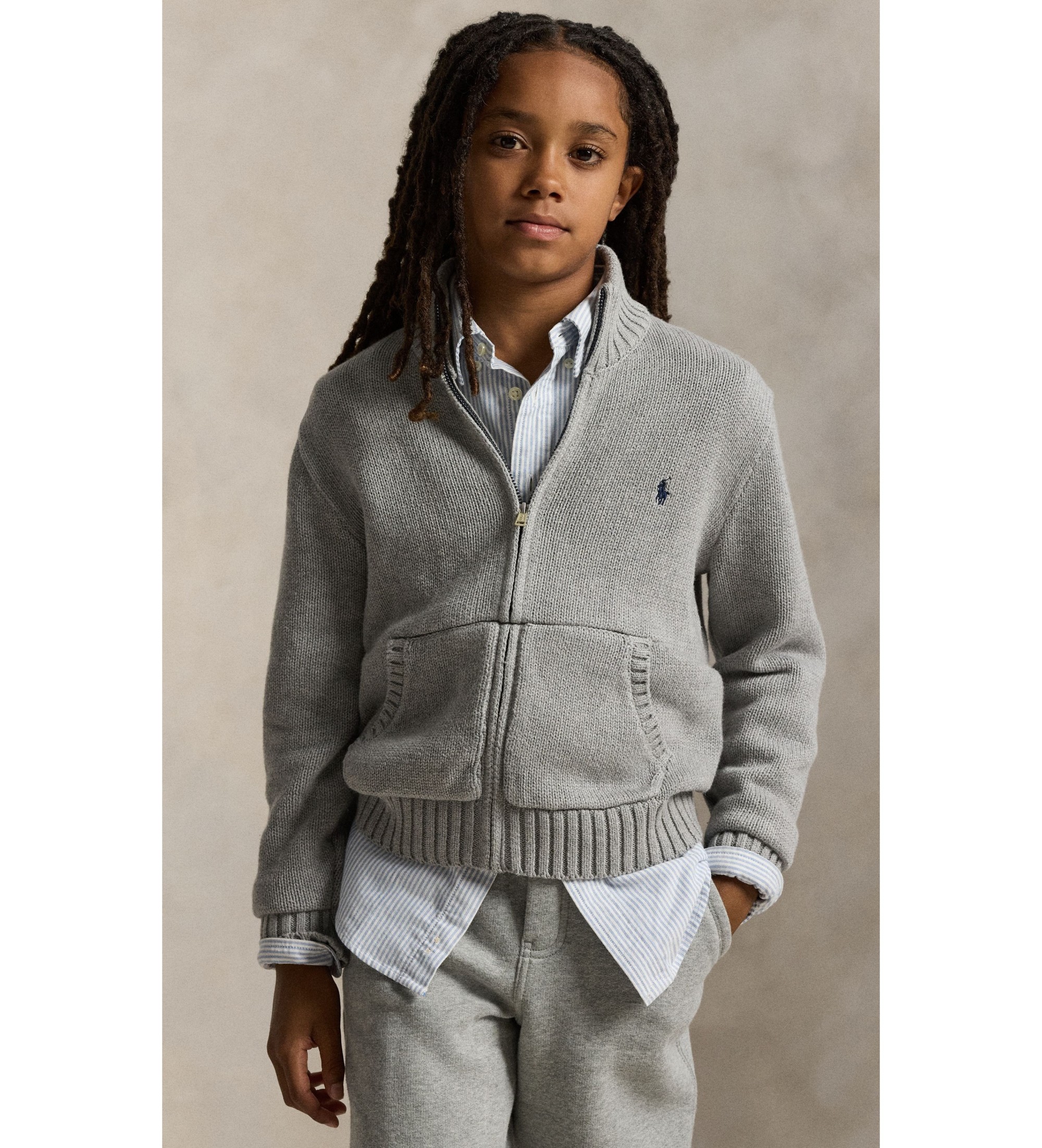 Polo Ralph Lauren für Jungen. 323799411026 Grauer Baumwollpullover mit Reißverschluss ((M) 8/9años= 140/149cm), Lässig, Baumwolle, Langarm,