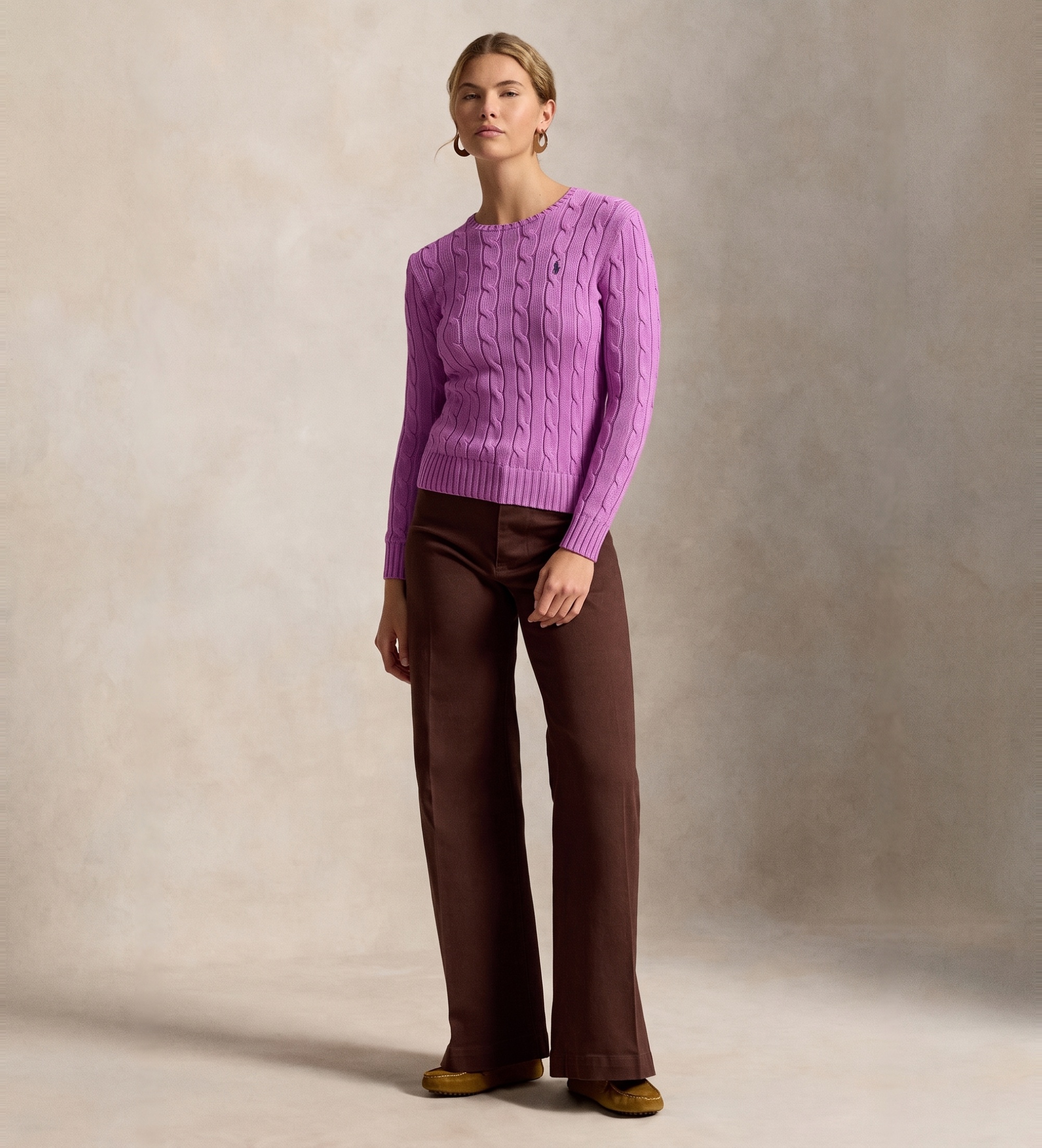 Polo Ralph Lauren für Damen. 211971869511 Pullover aus Baumwolle mit Zopfmuster in Rosa (M), Lässig, Langarm