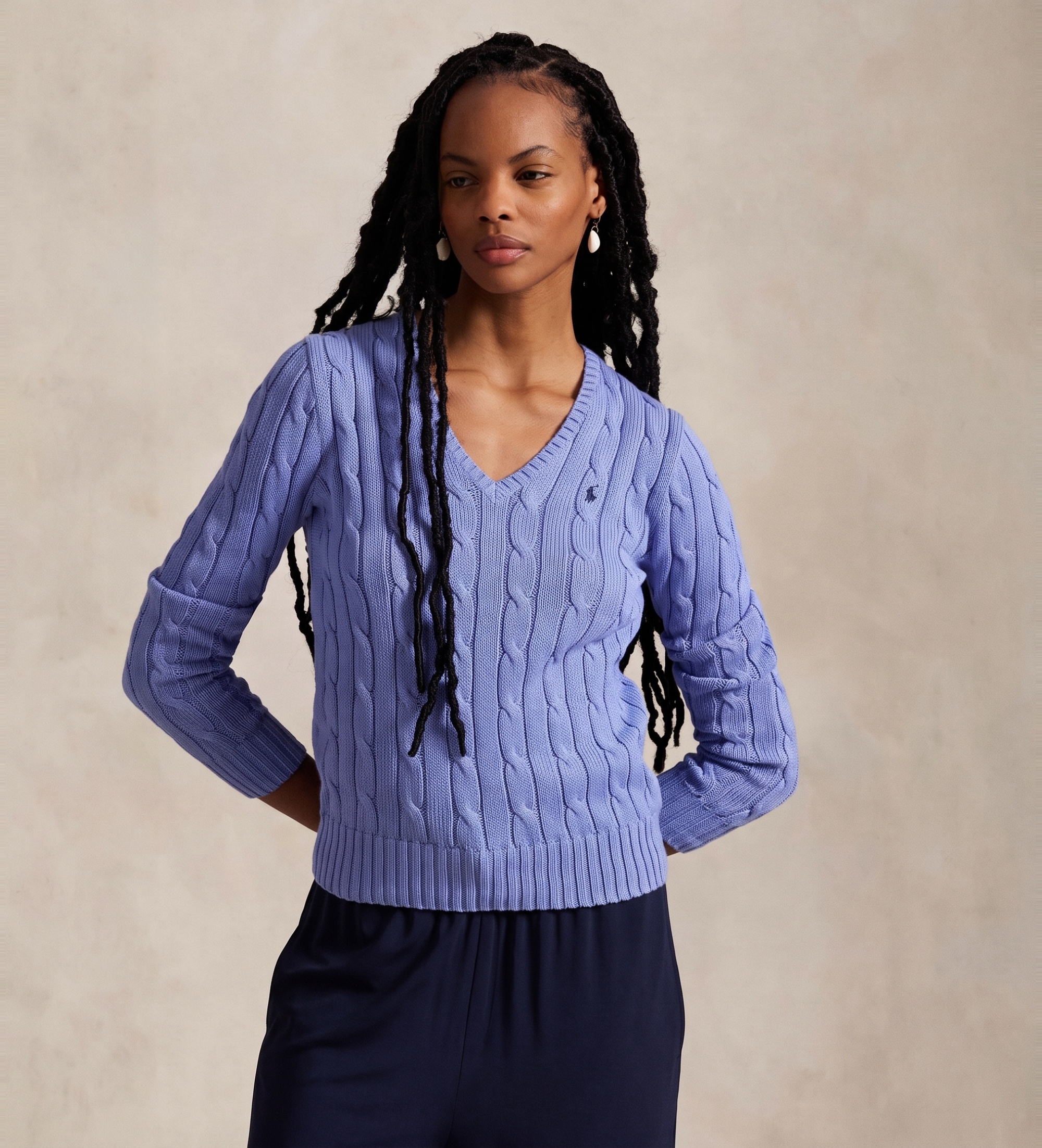 Polo Ralph Lauren für Damen. 211971870005 Baumwollpullover aus blauem Achter-Strickjersey (XXL), Lässig, Baumwolle, Langarm