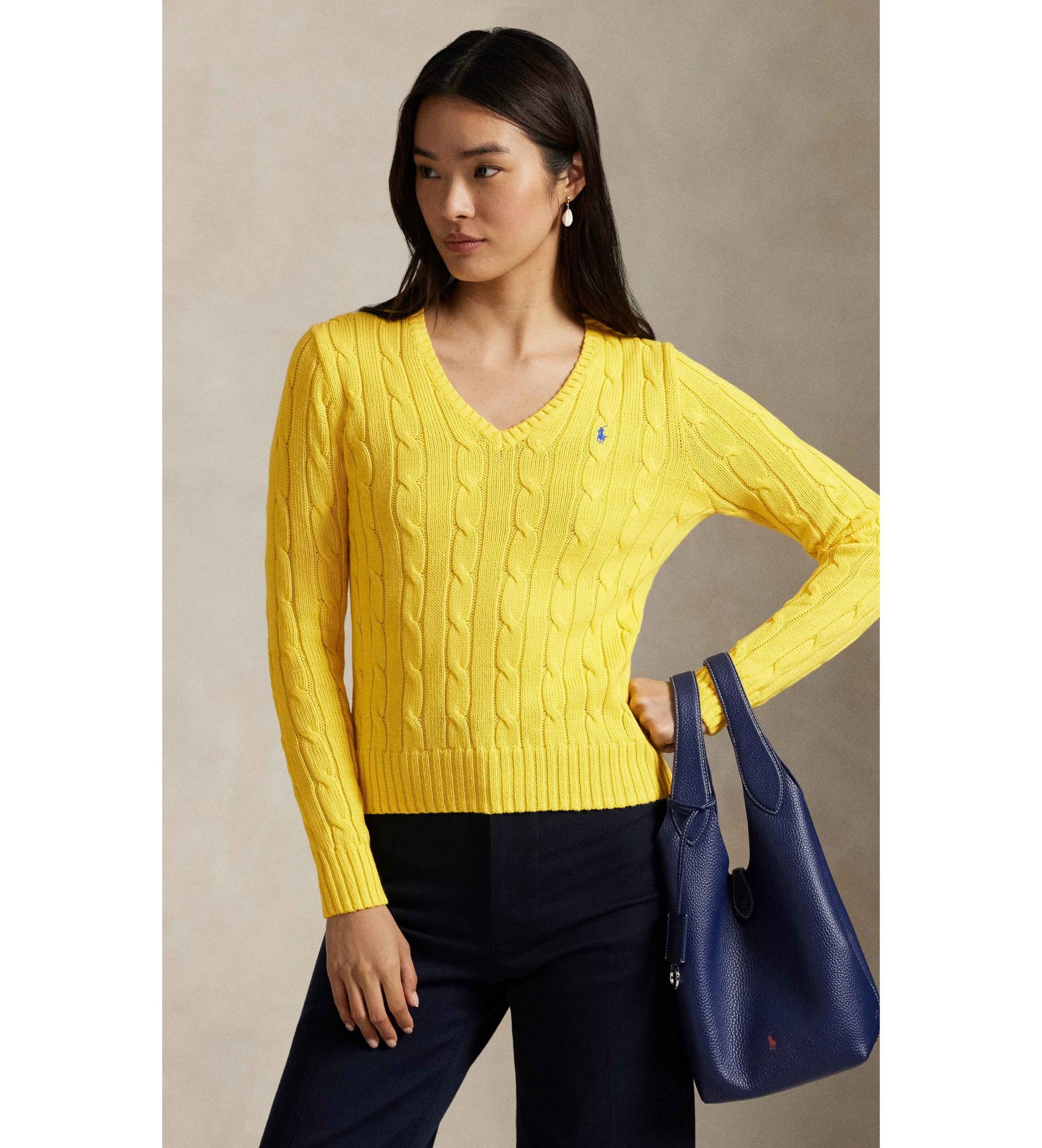 Polo Ralph Lauren für Damen. 211971870009 Baumwollpullover aus gelbem Achter-Strickjersey (L), Lässig, Baumwolle, Klassisch