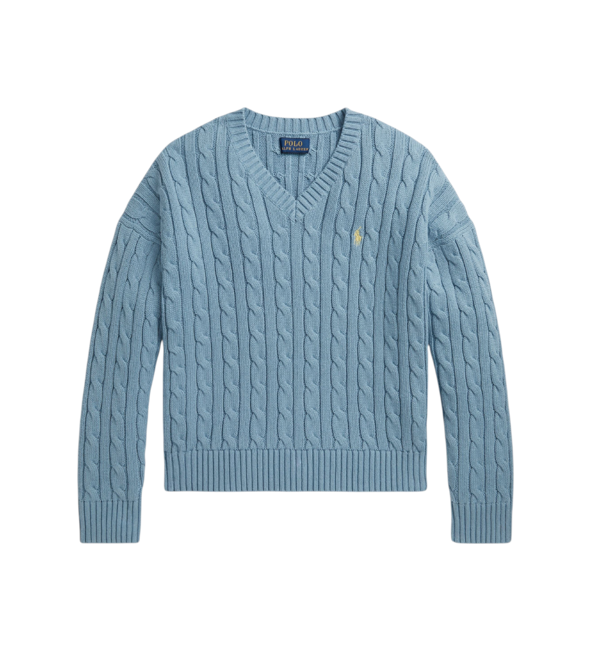 Polo Ralph Lauren für Mädchen. 313A11238004 Blauer Baumwollpullover mit Zopfmuster ((S) 7años= 130/134cm), Lässig, Baumwolle, Langarm, Kinde