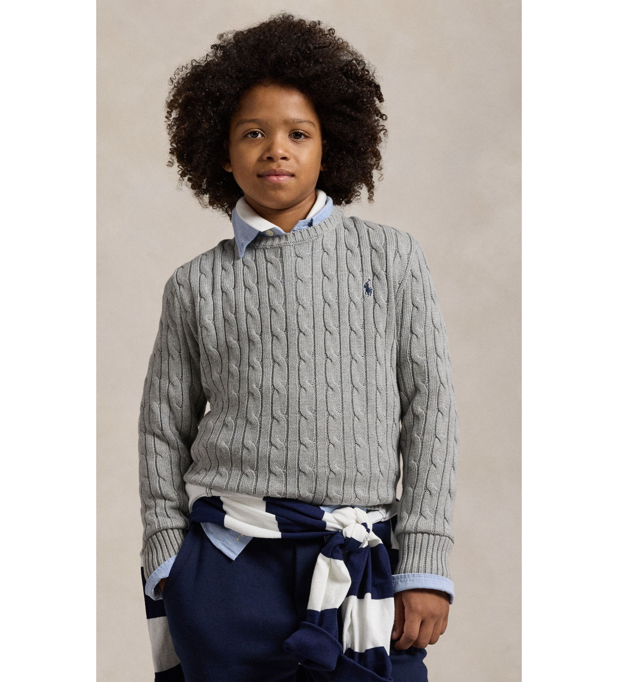 Polo Ralph Lauren für Jungen. 323702674041 Grauer Baumwollpullover mit Zopfmuster ((M) 8/9años= 140/149cm), Lässig, Baumwolle, Langarm, Kind