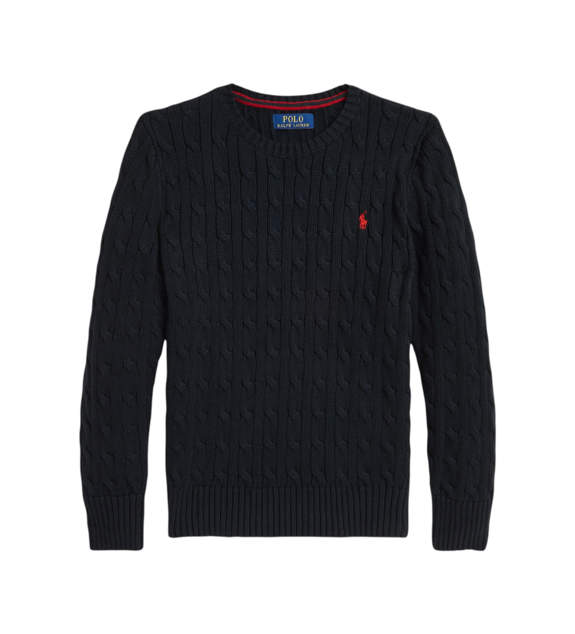 Polo Ralph Lauren für Jungen. 323702674061 Schwarzer Pullover aus Baumwolle mit Zopfmuster ((M) 8/9años= 140/149cm), Lässig, Langarm, Kinder
