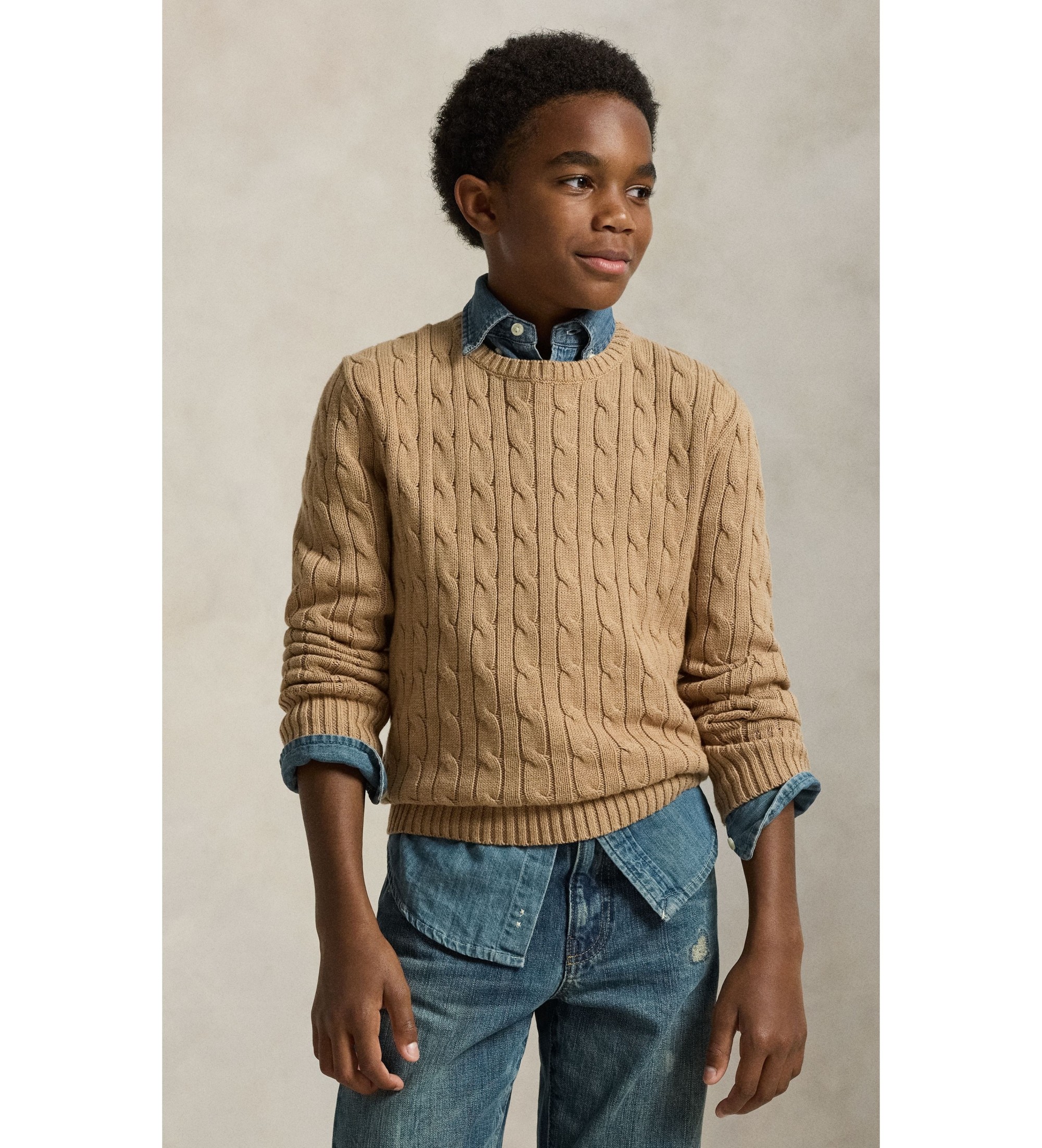 Polo Ralph Lauren für Jungen. 323702674082 Brauner Baumwollpullover mit Zopfmuster ((S) 6/7años= 136/138cm), Beige, Lässig, Baumwolle, Langa