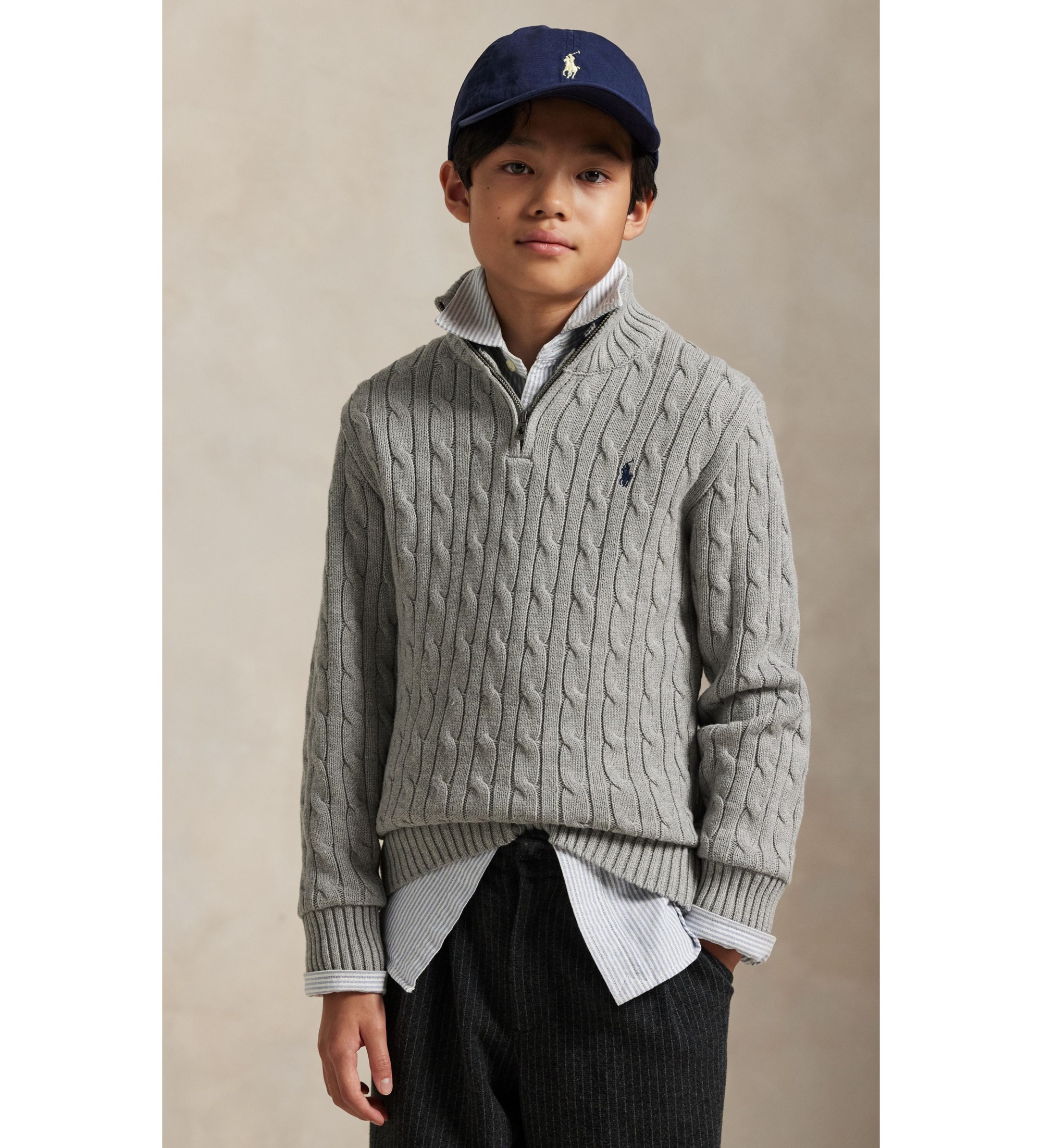 Polo Ralph Lauren für Jungen. 323868894010 Grauer Baumwollpullover mit Zopfmuster ((S) 6/7años= 136/138cm), Lässig, Baumwolle, Langarm, Kind