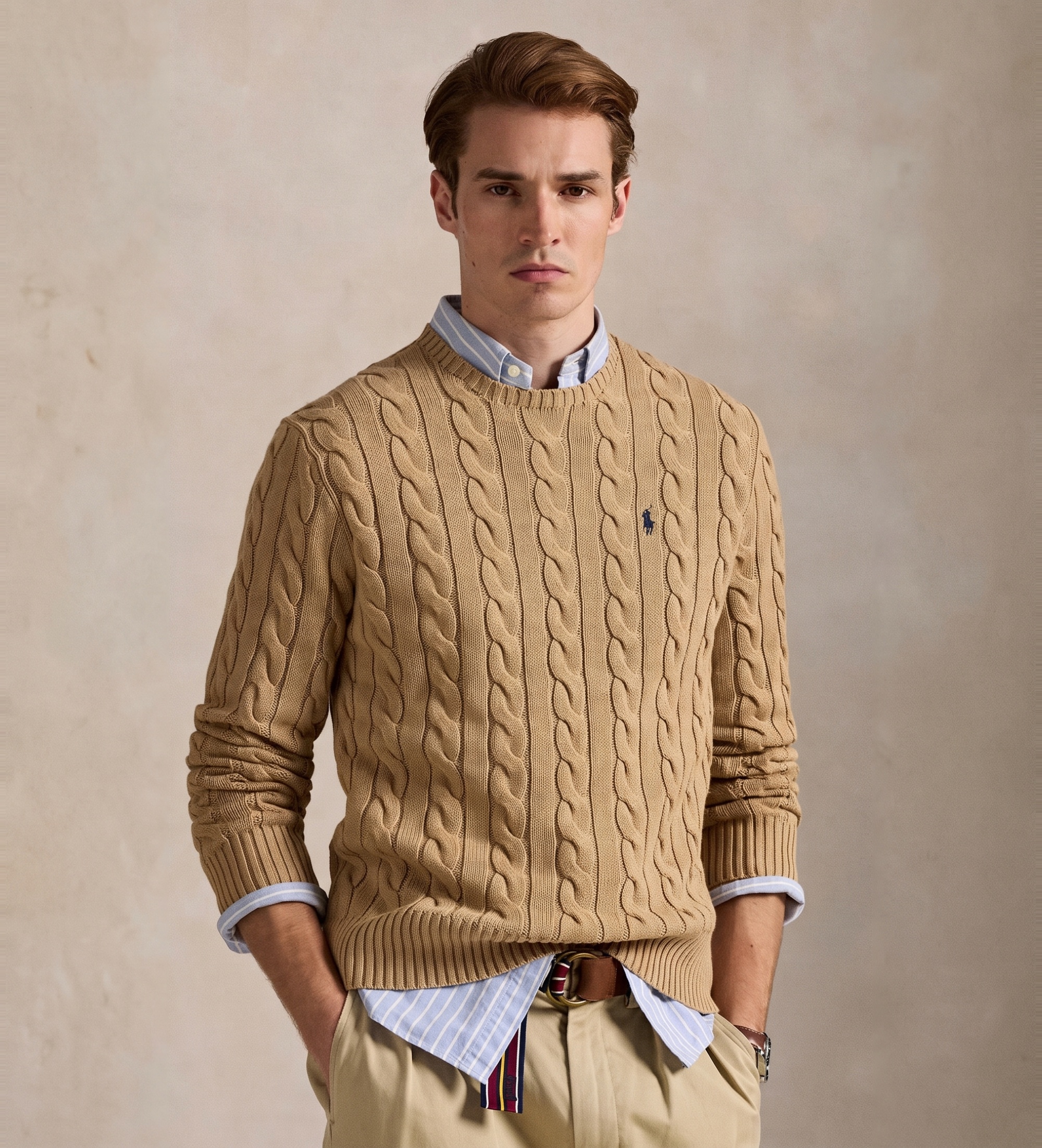 Polo Ralph Lauren für Herren. 710775885014 Brauner Strickpullover aus Baumwolle in Ecru (S), Lässig, Klassisch