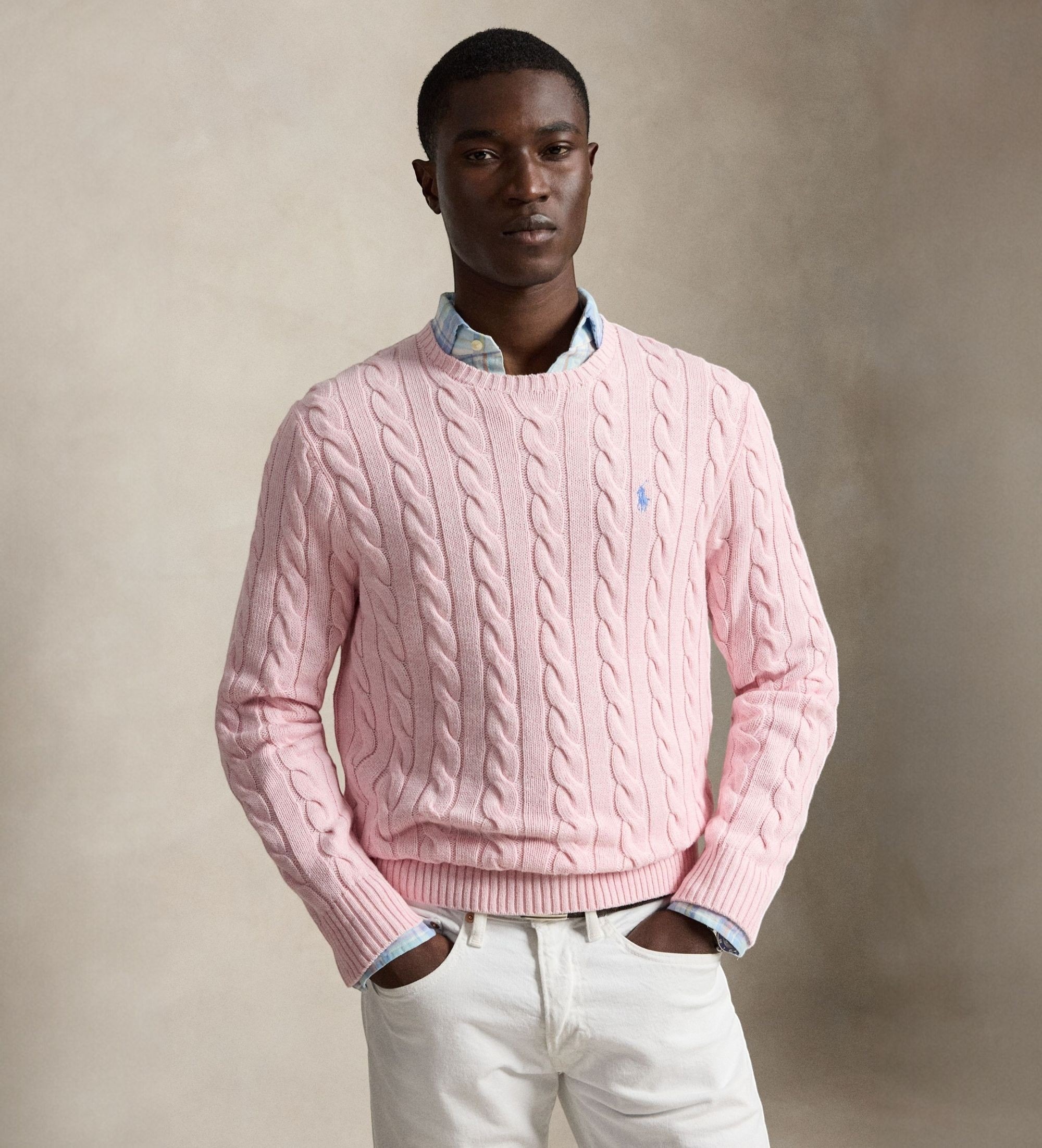 Polo Ralph Lauren für Herren. 710775885543 Pullover aus Baumwolle mit rosa Zopfmuster (XL), Lässig, Langarm