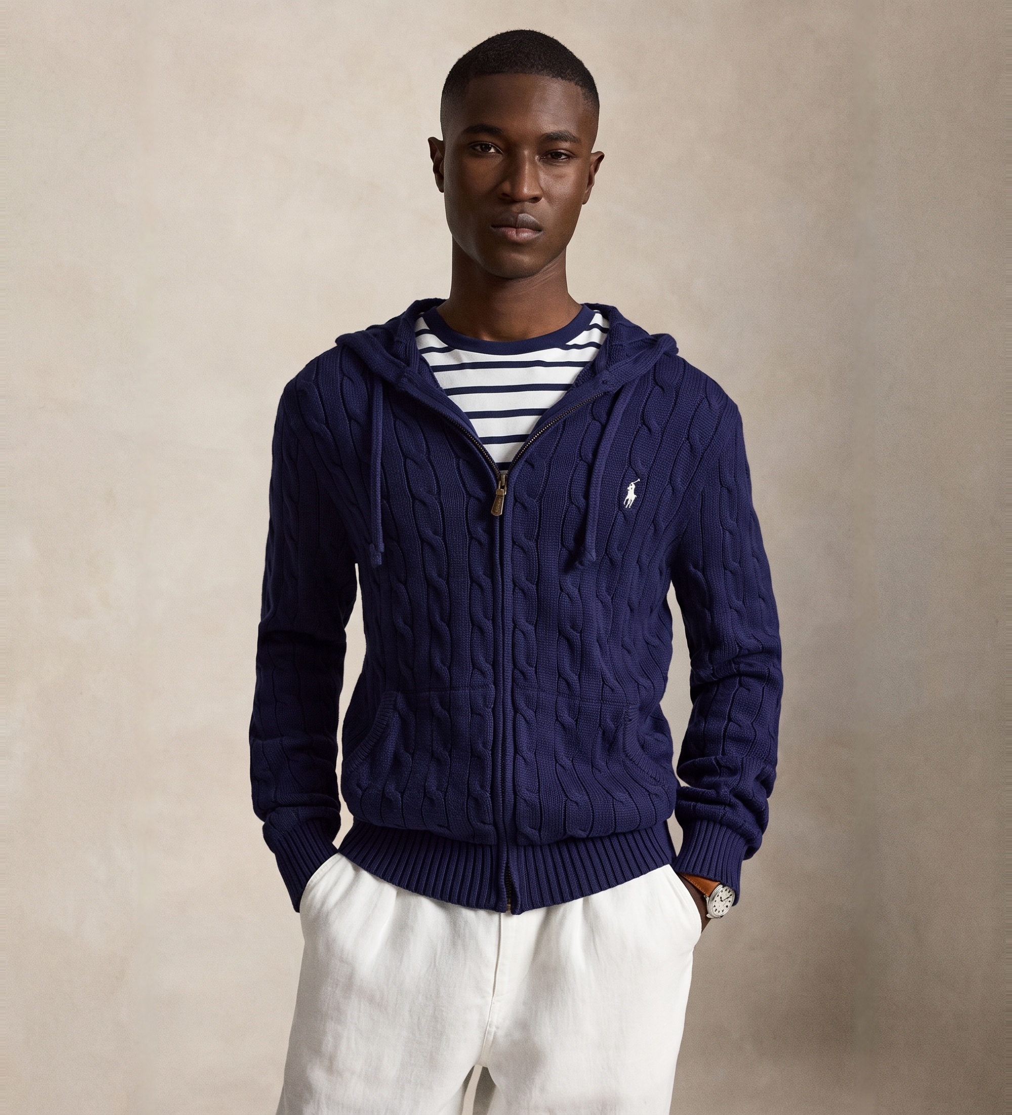 Polo Ralph Lauren für Herren. 710B18057002 Marineblauer Pullover aus Baumwolle mit Zopfmuster (XXL), Lässig