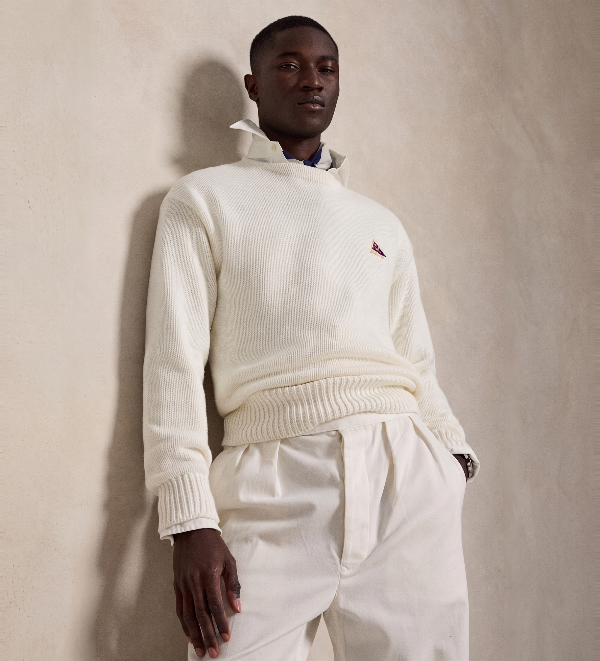 Polo Ralph Lauren für Herren. 710B17552001 Weißer Relaxed Fit Pullover aus Baumwolle mit Stickerei (S), Lässig, Langarm