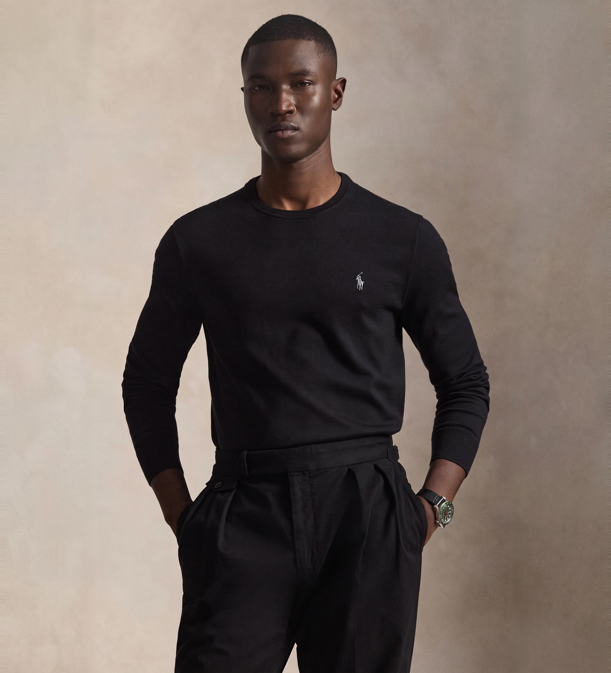 Polo Ralph Lauren für Herren. 710684957008 Schmal geschnittener Baumwollpullover schwarz (S), Lässig, Baumwolle, Klassisch