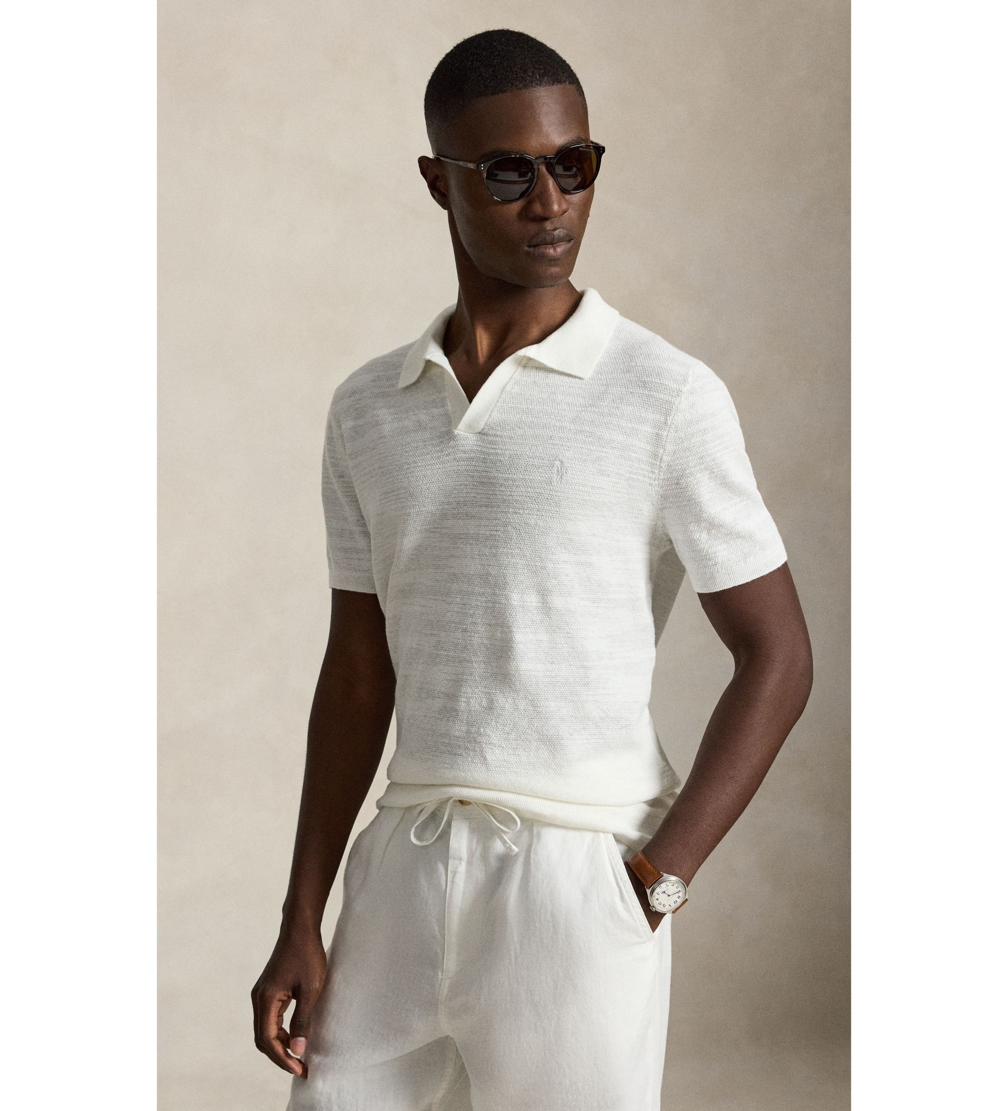 Polo Ralph Lauren für Herren. 710B13891006 Weißer Pullover aus Baumwolle und Leinen mit Textur (M), Lässig, Kurzarm