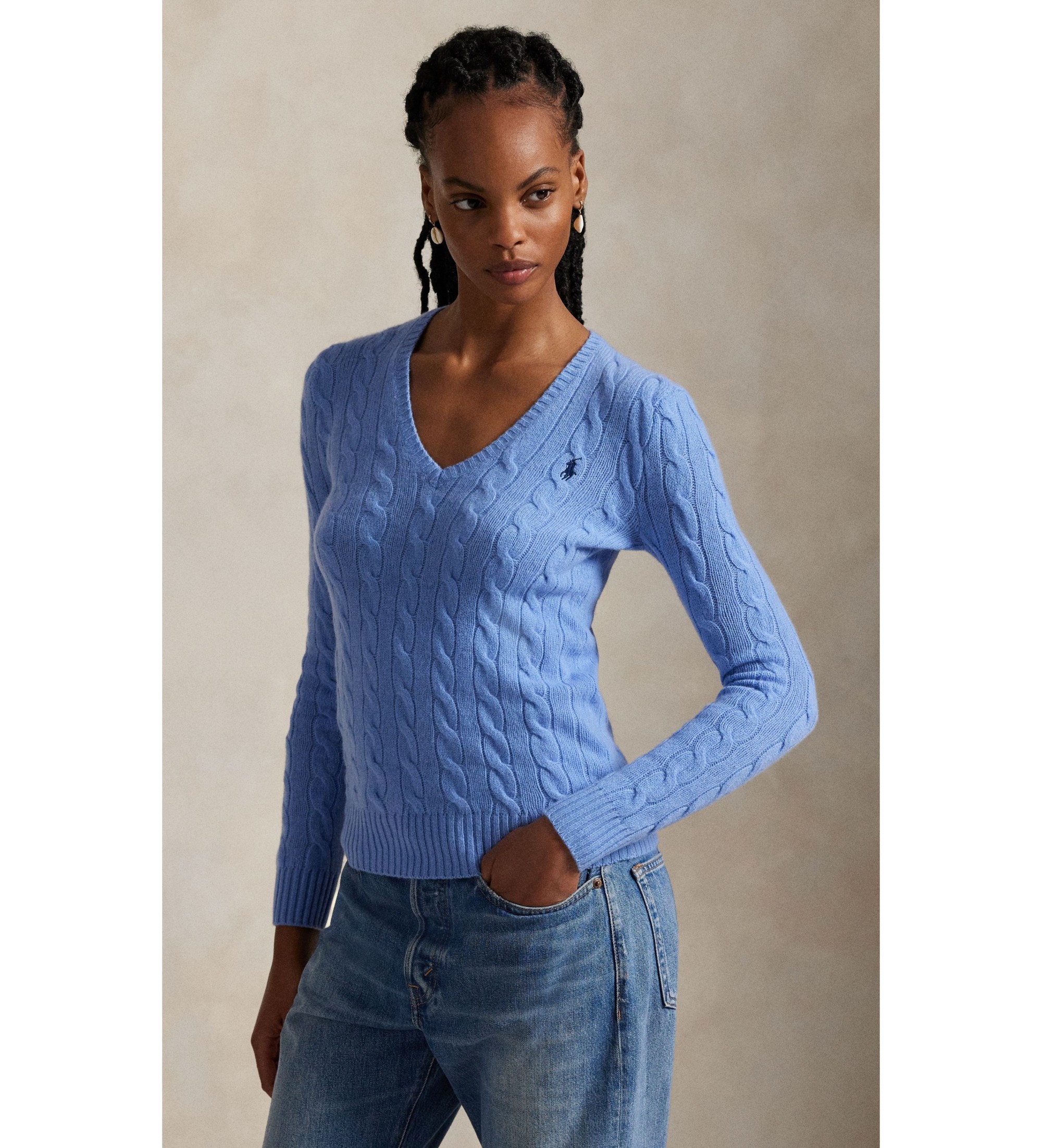 Polo Ralph Lauren für Damen. 211971866004 Pullover aus Kaschmir und blauer Wolle (S), Lässig, Langarm