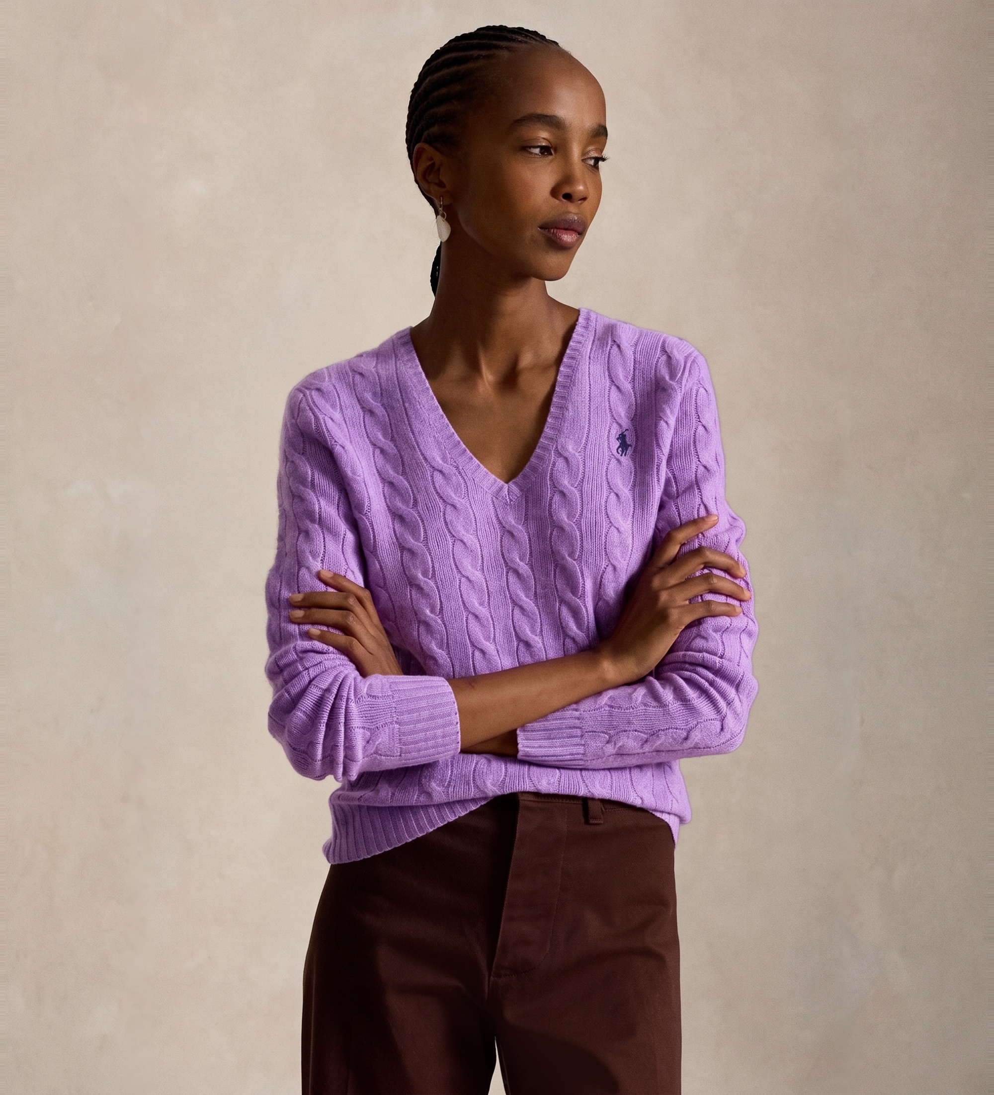 Polo Ralph Lauren für Damen. 211971866501 Pullover aus Kaschmir und Wolle in Flieder (L), Lässig, Langarm