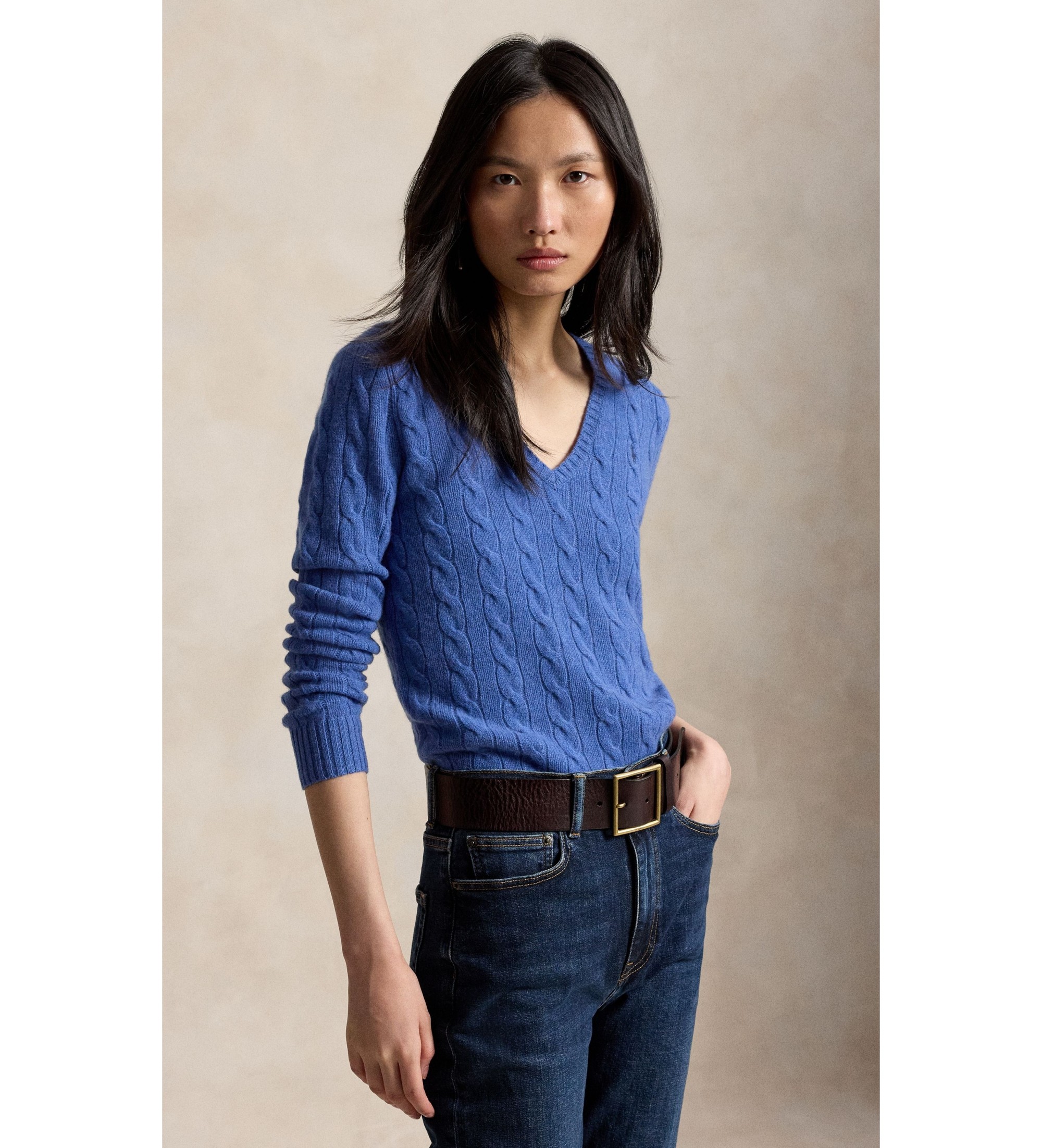 Polo Ralph Lauren für Damen. 211971866502 Pullover aus Kaschmir und blauer Wolle (L), Lässig, Langarm