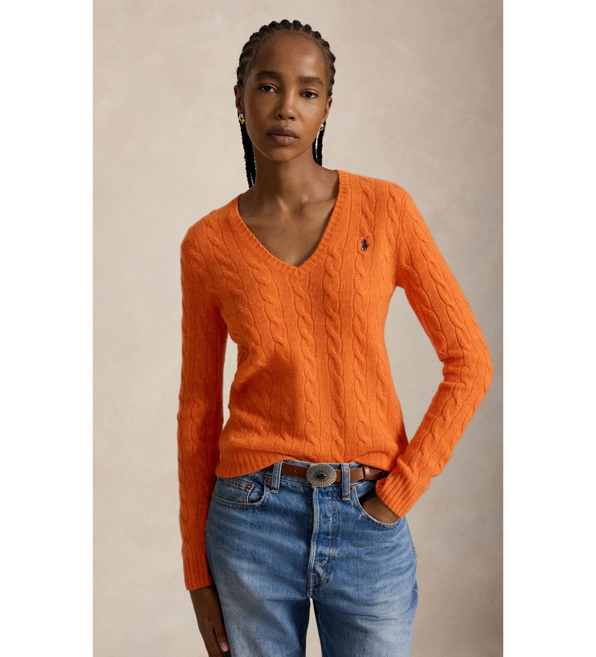 Polo Ralph Lauren für Damen. 211971866503 Orangefarbener Pullover aus Kaschmir und Wolle (XXS), Lässig, Langarm