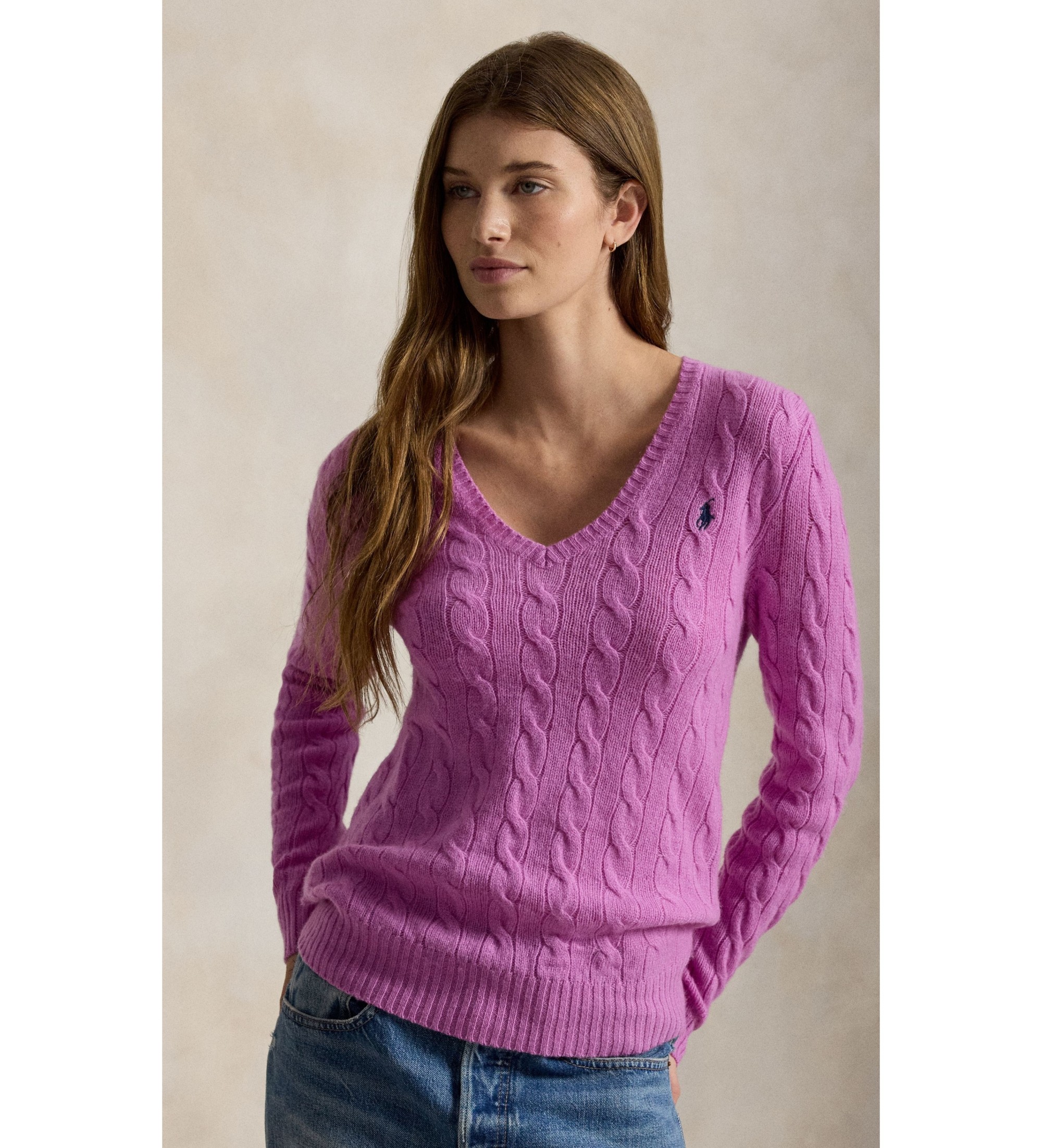 Polo Ralph Lauren für Damen. 211971866504 Rosa Pullover aus Kaschmir und Wolle (M), Lässig, Langarm