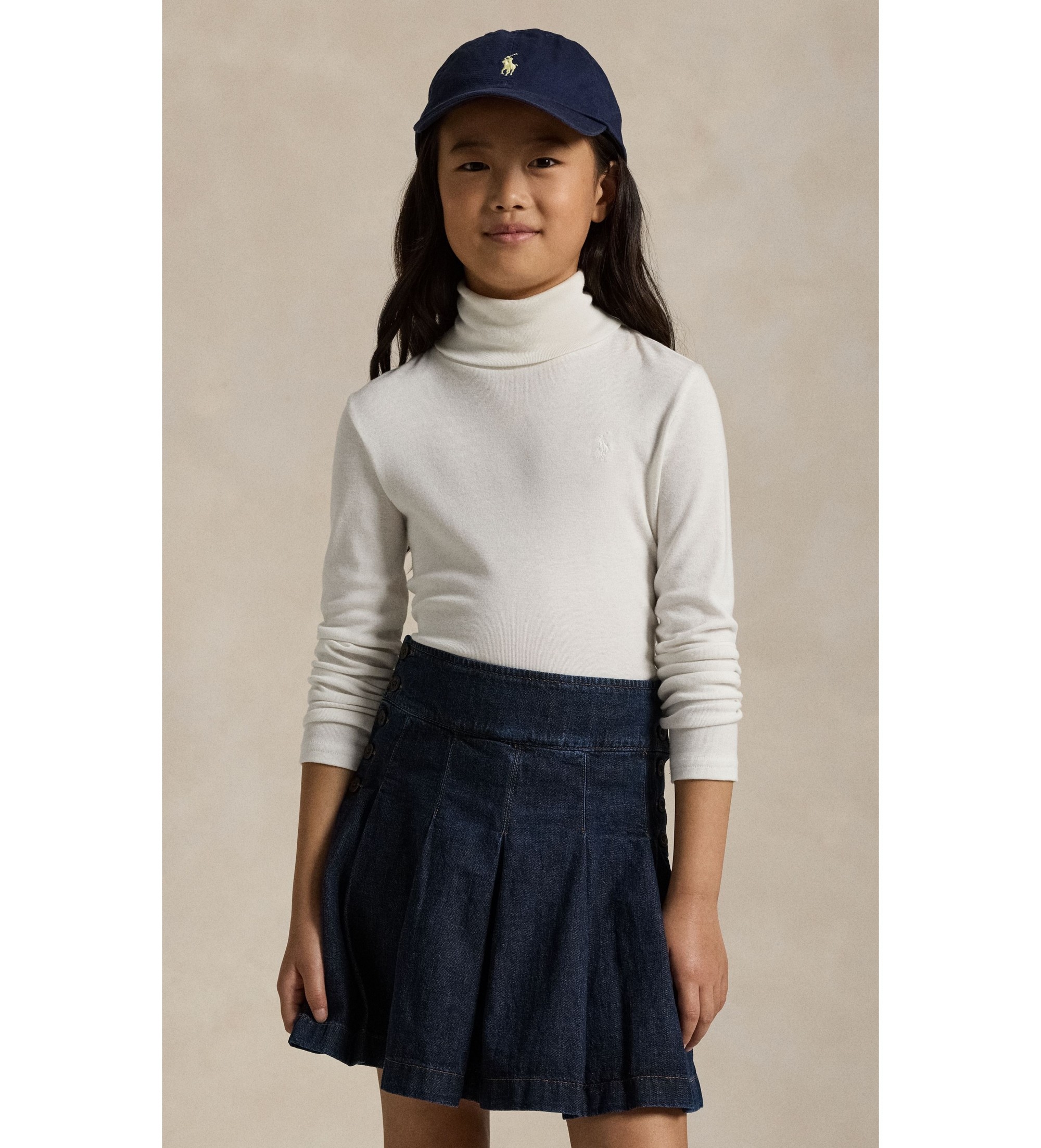 Polo Ralph Lauren für Mädchen. 313850670001 Rollkragenpullover aus Baumwolle ((S) 7años= 130/134cm), Weiß, Lässig, Modal, Langarm, Kinderbek