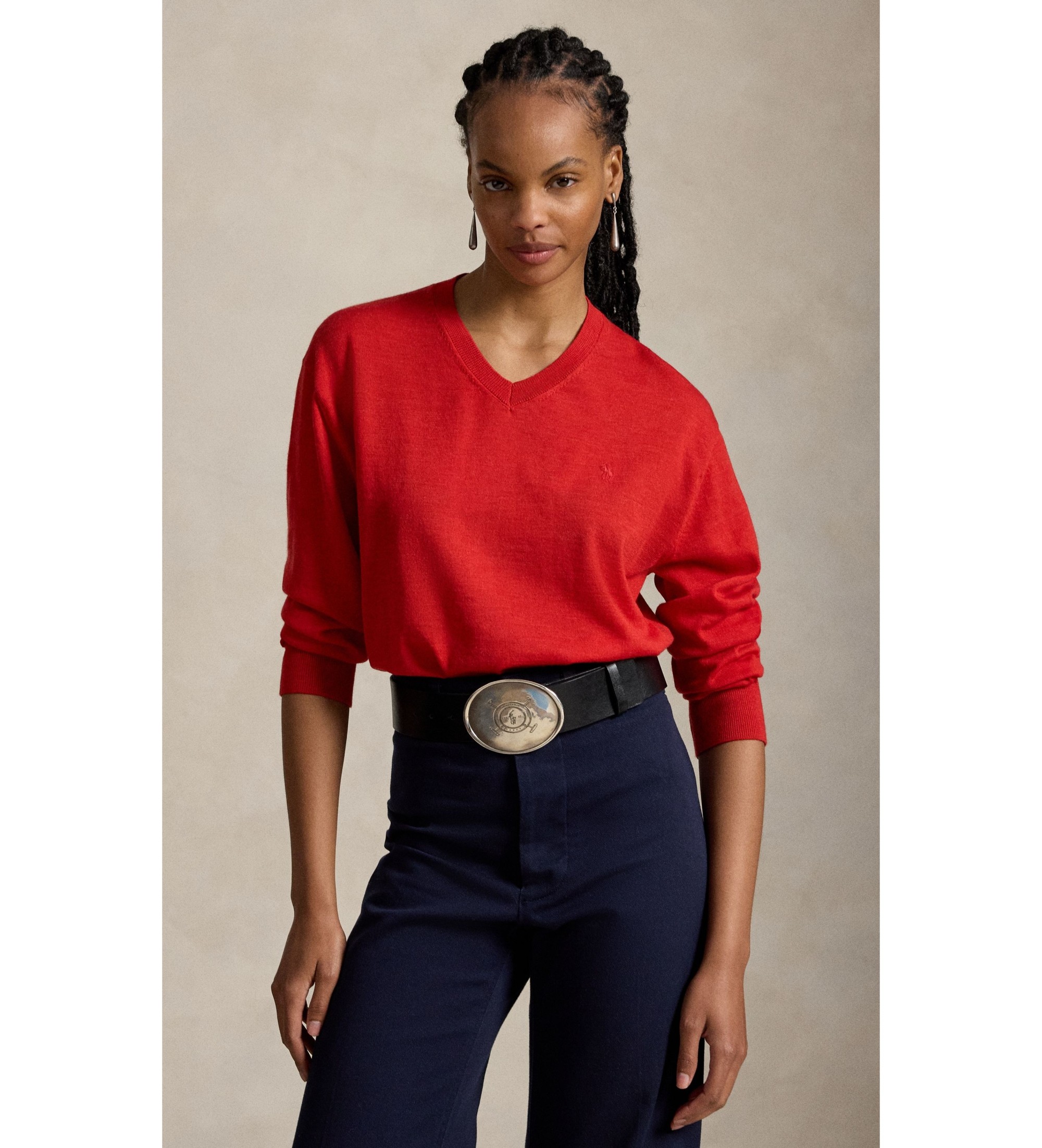 Polo Ralph Lauren für Damen. 211A96230005 Pullover aus Wolle mit V-Ausschnitt rot (M), Lässig, Langarm