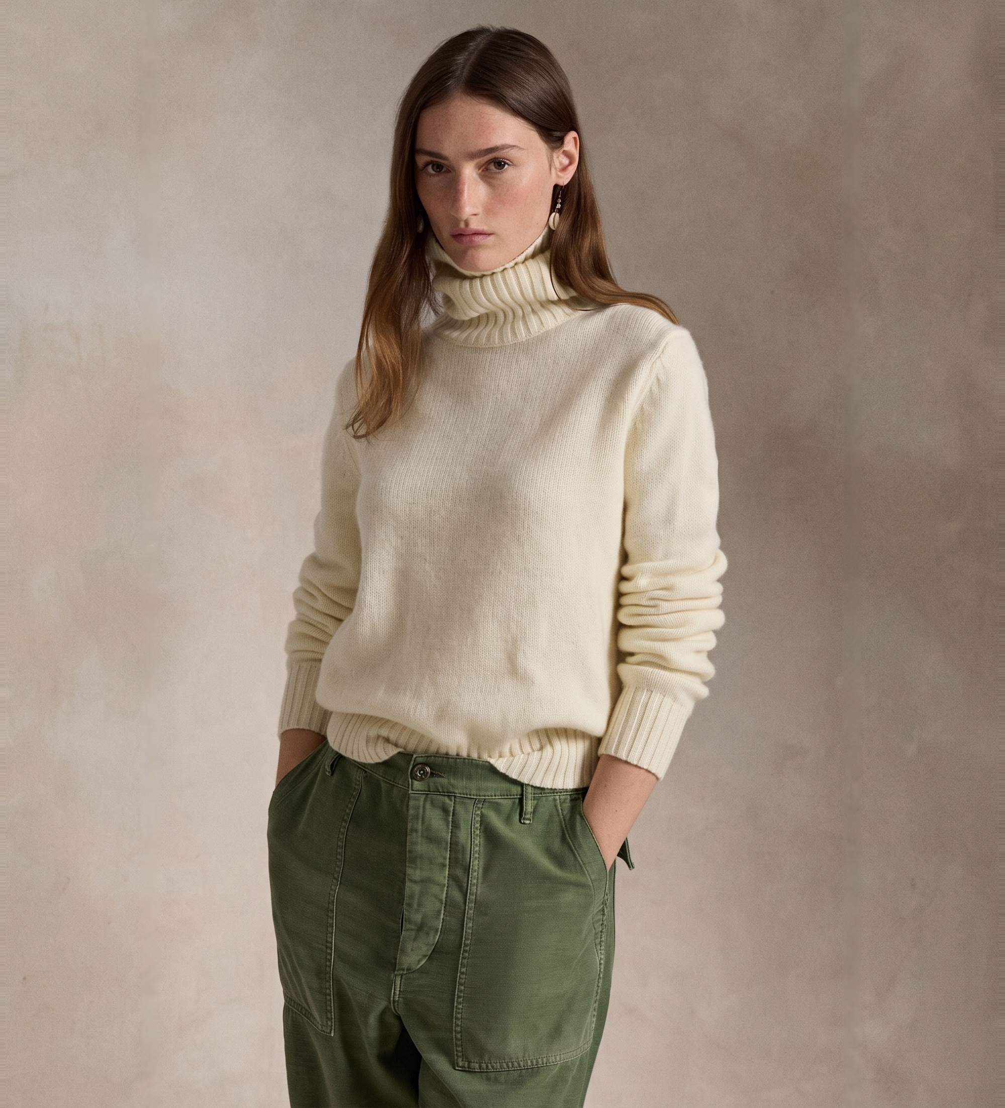 Polo Ralph Lauren für Damen. 211891667001 Cremefarbener Wollpullover mit Rollkragen (M), Weiß, Lässig, Wolle, Langarm